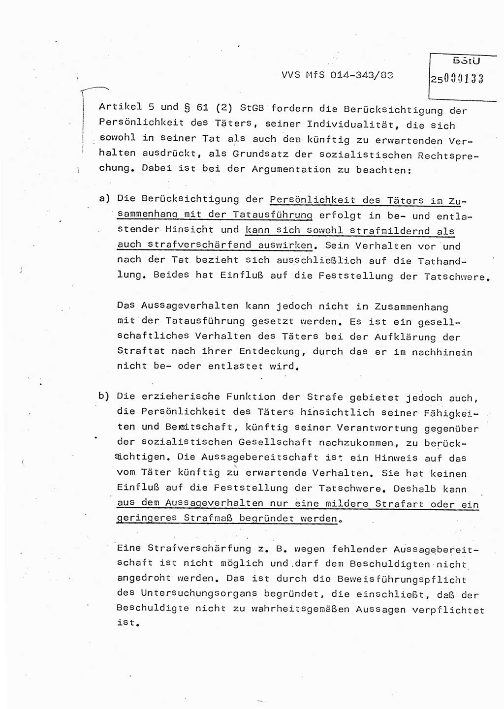 Lektion Ministerium für Staatssicherheit (MfS) [Deutsche Demokratische Republik (DDR)], Hauptabteilung (HA) Ⅸ, Vertrauliche Verschlußsache (VVS) o014-343/83, Berlin 1983, Seite 25 (Lekt. MfS DDR HA Ⅸ VVS o014-343/83 1983, S. 25)