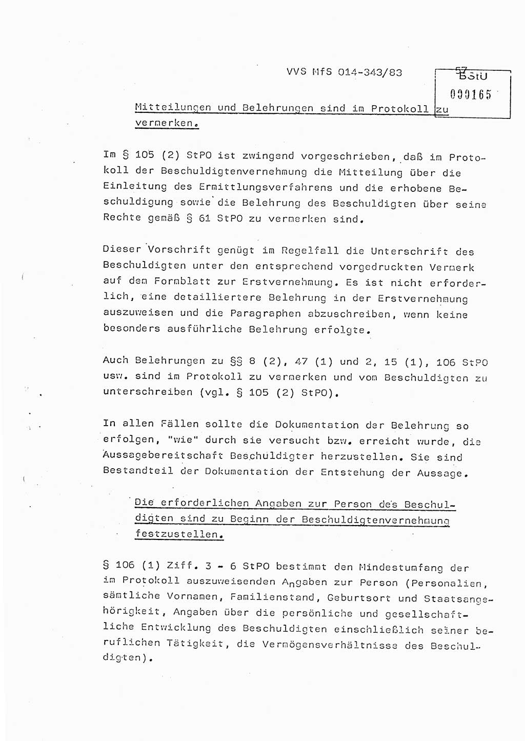 Lektion Ministerium für Staatssicherheit (MfS) [Deutsche Demokratische Republik (DDR)], Hauptabteilung (HA) Ⅸ, Vertrauliche Verschlußsache (VVS) o014-343/83, Berlin 1983, Seite 57 (Lekt. MfS DDR HA Ⅸ VVS o014-343/83 1983, S. 57)