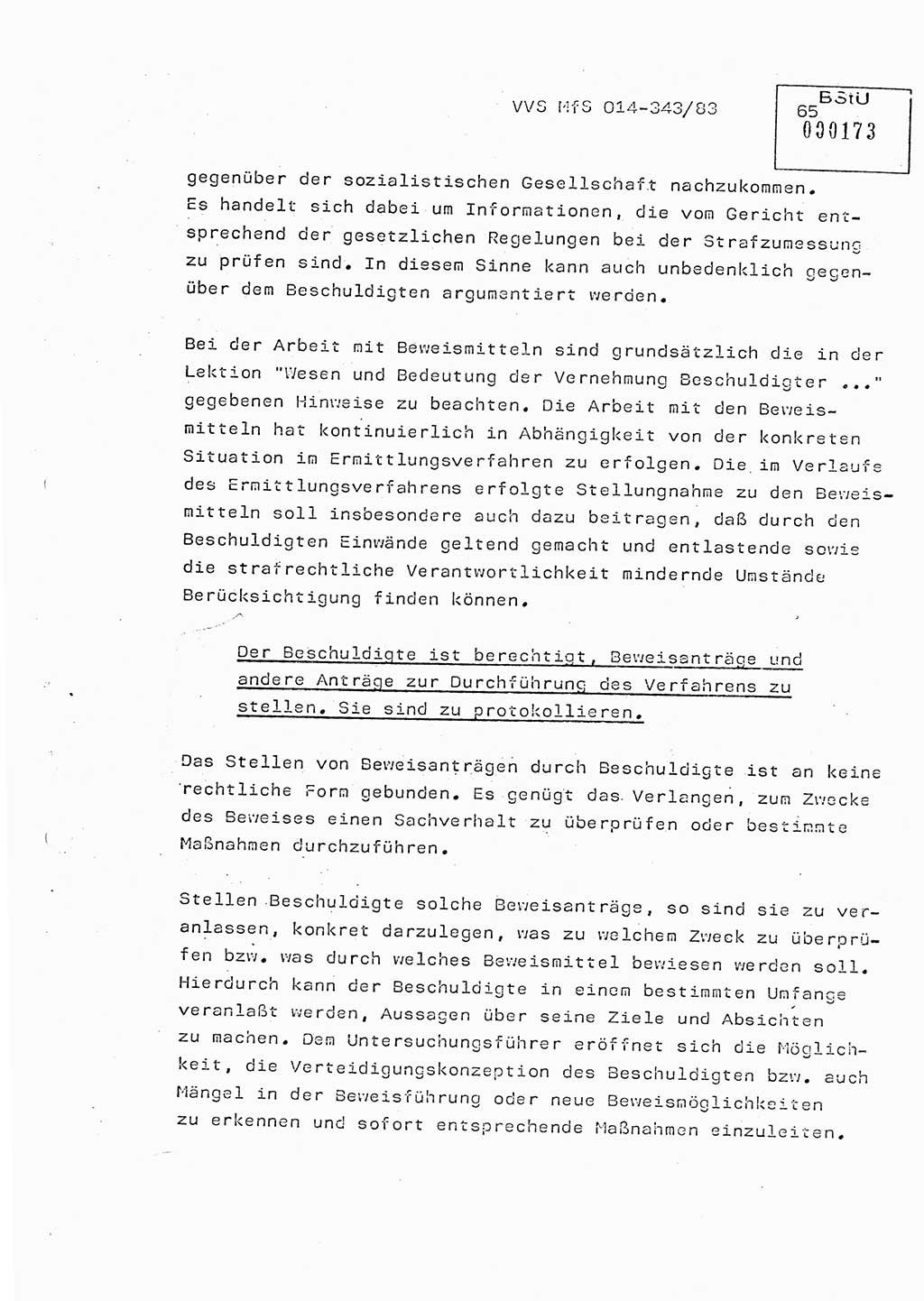 Lektion Ministerium für Staatssicherheit (MfS) [Deutsche Demokratische Republik (DDR)], Hauptabteilung (HA) Ⅸ, Vertrauliche Verschlußsache (VVS) o014-343/83, Berlin 1983, Seite 65 (Lekt. MfS DDR HA Ⅸ VVS o014-343/83 1983, S. 65)