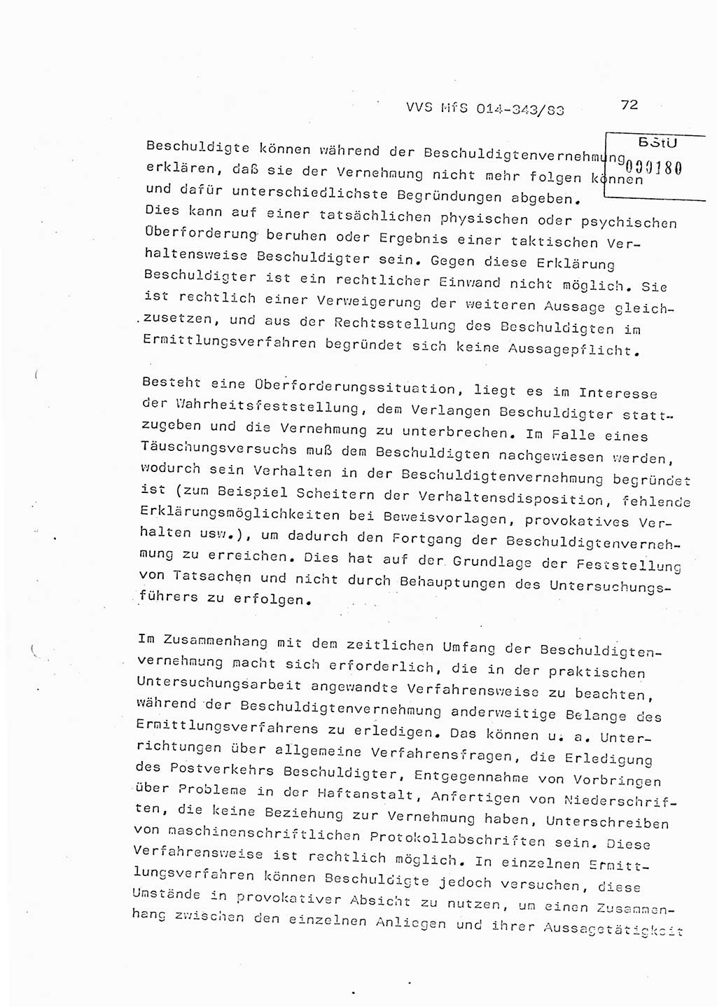 Lektion Ministerium für Staatssicherheit (MfS) [Deutsche Demokratische Republik (DDR)], Hauptabteilung (HA) Ⅸ, Vertrauliche Verschlußsache (VVS) o014-343/83, Berlin 1983, Seite 72 (Lekt. MfS DDR HA Ⅸ VVS o014-343/83 1983, S. 72)