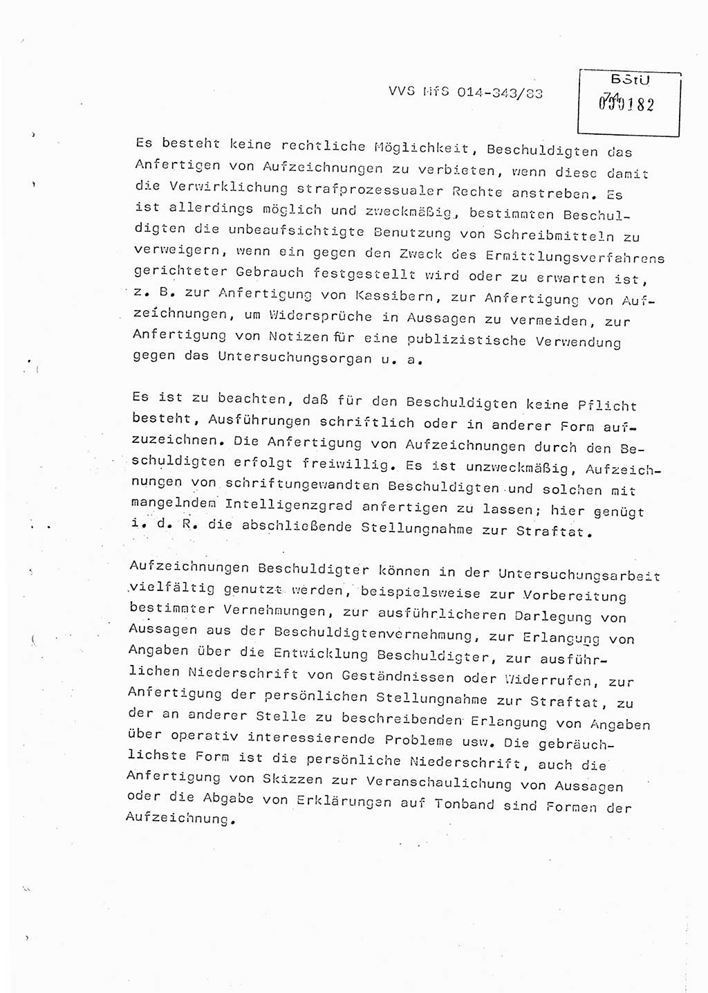 Lektion Ministerium für Staatssicherheit (MfS) [Deutsche Demokratische Republik (DDR)], Hauptabteilung (HA) Ⅸ, Vertrauliche Verschlußsache (VVS) o014-343/83, Berlin 1983, Seite 74 (Lekt. MfS DDR HA Ⅸ VVS o014-343/83 1983, S. 74)