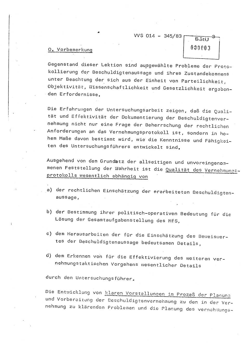 Lektion Ministerium für Staatssicherheit (MfS) [Deutsche Demokratische Republik (DDR)], Hauptabteilung (HA) Ⅸ, Vertrauliche Verschlußsache (VVS) o014-345/83, Berlin 1983, Seite 3 (Lekt. MfS DDR HA Ⅸ VVS o014-345/83 1983, S. 3)
