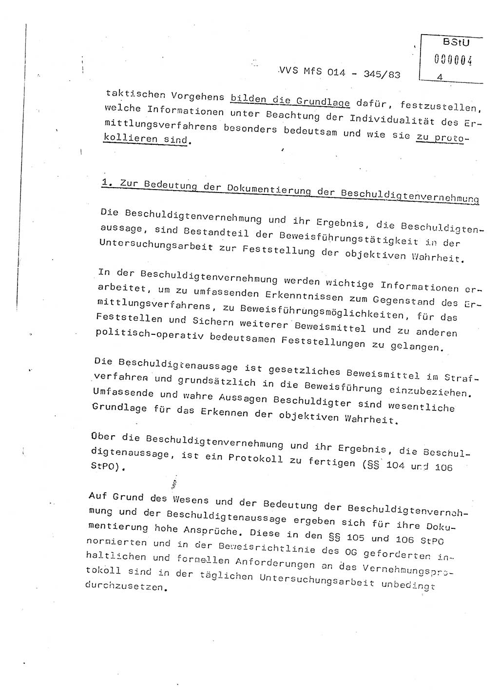 Lektion Ministerium für Staatssicherheit (MfS) [Deutsche Demokratische Republik (DDR)], Hauptabteilung (HA) Ⅸ, Vertrauliche Verschlußsache (VVS) o014-345/83, Berlin 1983, Seite 4 (Lekt. MfS DDR HA Ⅸ VVS o014-345/83 1983, S. 4)