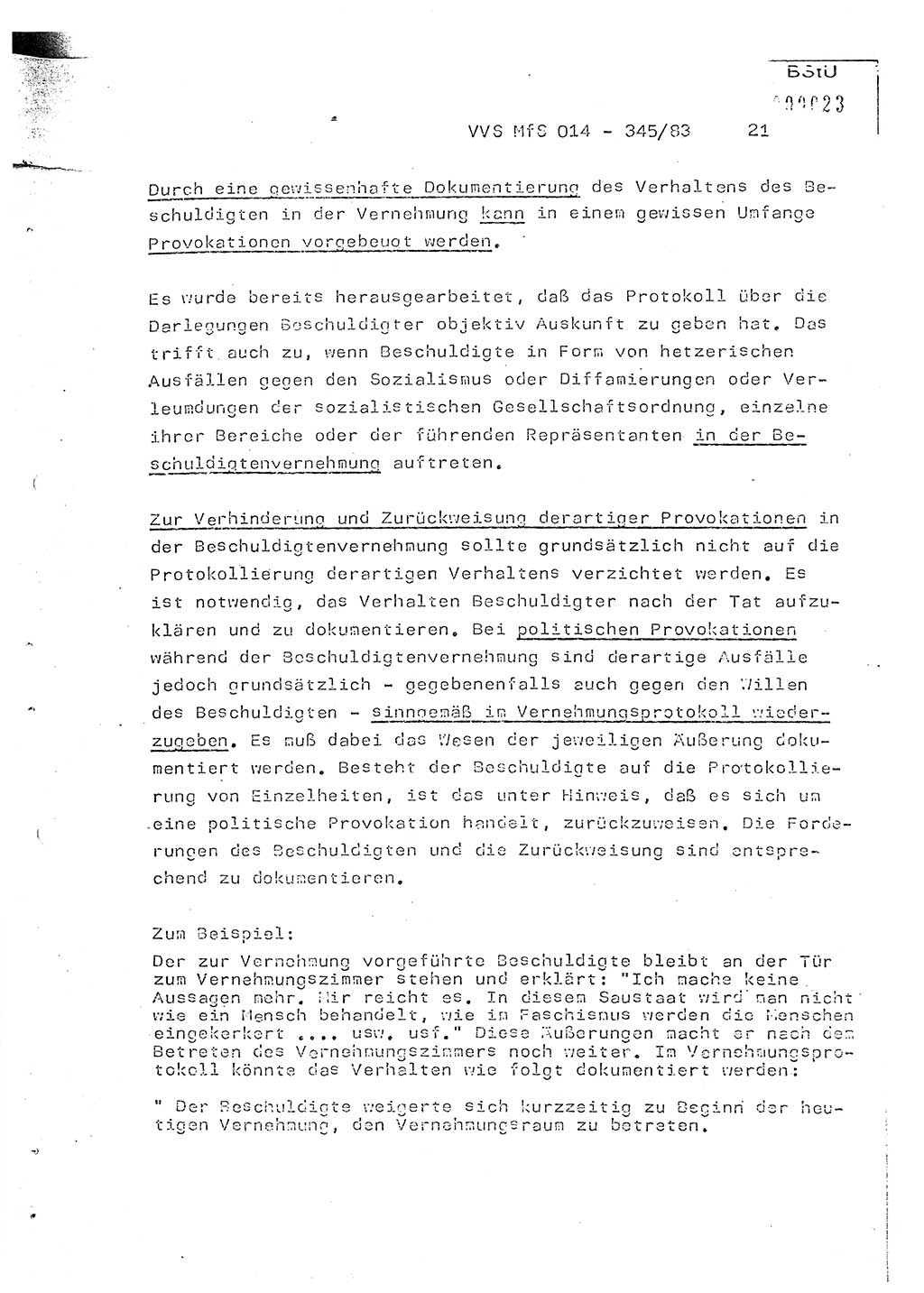 Lektion Ministerium für Staatssicherheit (MfS) [Deutsche Demokratische Republik (DDR)], Hauptabteilung (HA) Ⅸ, Vertrauliche Verschlußsache (VVS) o014-345/83, Berlin 1983, Seite 21 (Lekt. MfS DDR HA Ⅸ VVS o014-345/83 1983, S. 21)