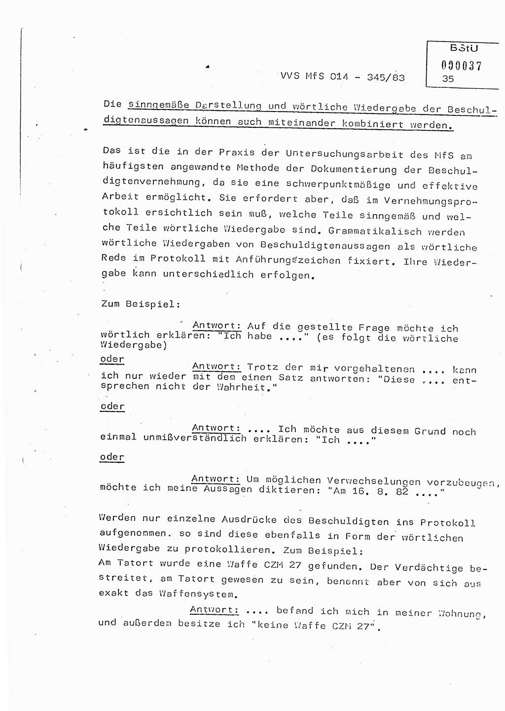 Lektion Ministerium für Staatssicherheit (MfS) [Deutsche Demokratische Republik (DDR)], Hauptabteilung (HA) Ⅸ, Vertrauliche Verschlußsache (VVS) o014-345/83, Berlin 1983, Seite 35 (Lekt. MfS DDR HA Ⅸ VVS o014-345/83 1983, S. 35)