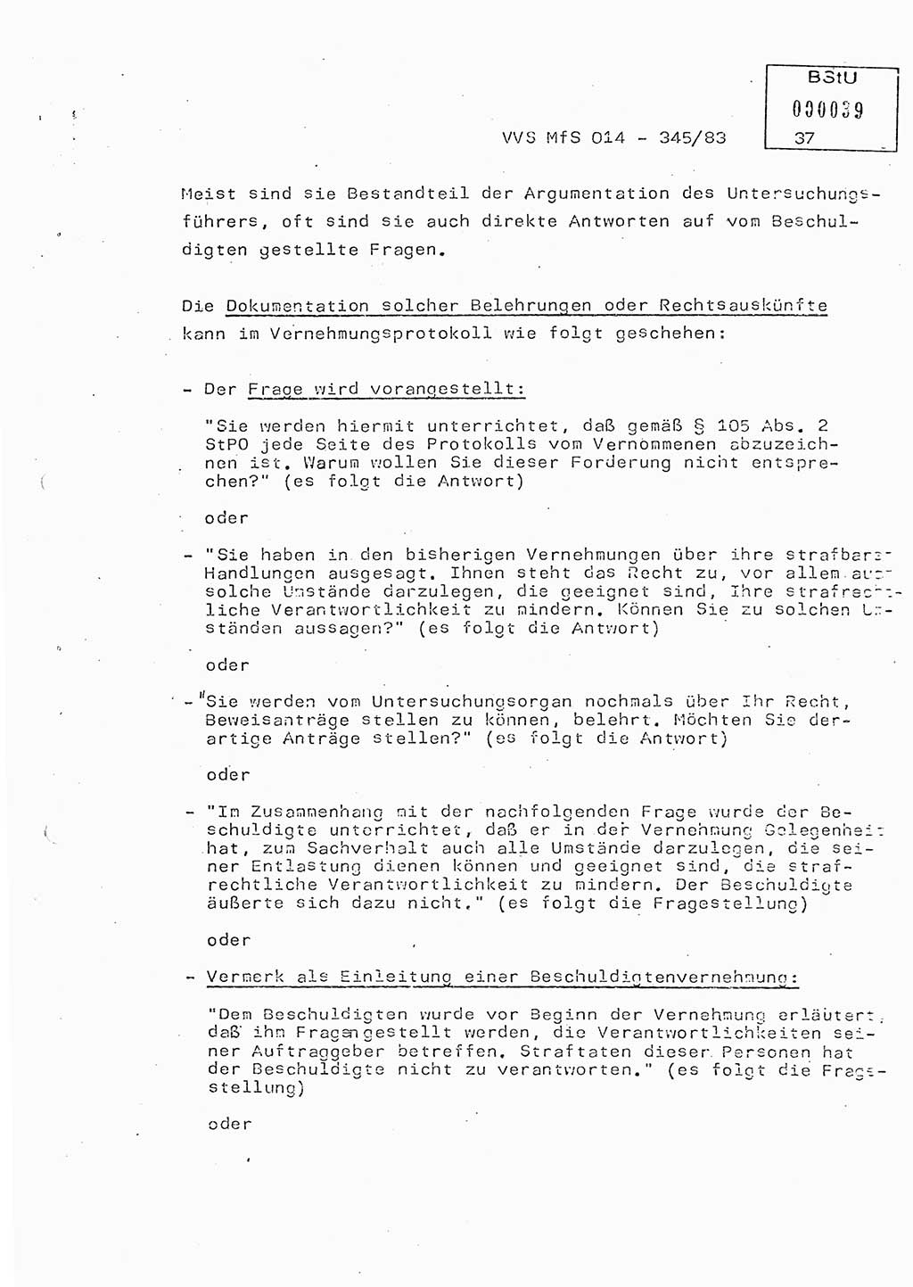 Lektion Ministerium für Staatssicherheit (MfS) [Deutsche Demokratische Republik (DDR)], Hauptabteilung (HA) Ⅸ, Vertrauliche Verschlußsache (VVS) o014-345/83, Berlin 1983, Seite 37 (Lekt. MfS DDR HA Ⅸ VVS o014-345/83 1983, S. 37)