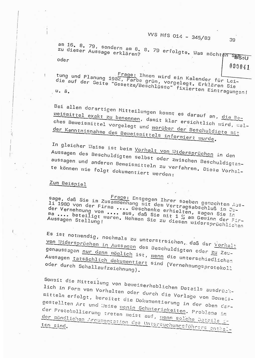 Lektion Ministerium für Staatssicherheit (MfS) [Deutsche Demokratische Republik (DDR)], Hauptabteilung (HA) Ⅸ, Vertrauliche Verschlußsache (VVS) o014-345/83, Berlin 1983, Seite 39 (Lekt. MfS DDR HA Ⅸ VVS o014-345/83 1983, S. 39)