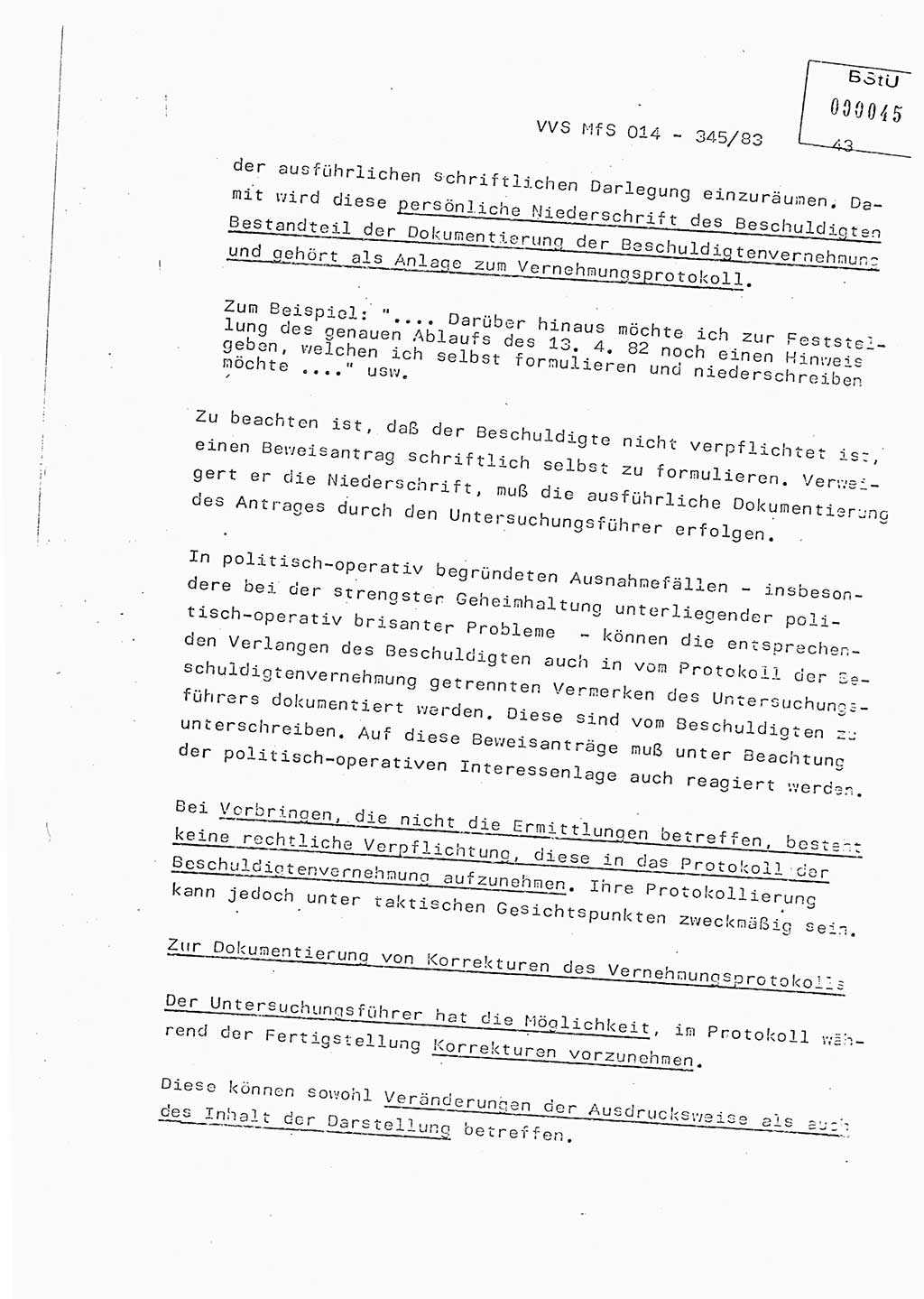 Lektion Ministerium für Staatssicherheit (MfS) [Deutsche Demokratische Republik (DDR)], Hauptabteilung (HA) Ⅸ, Vertrauliche Verschlußsache (VVS) o014-345/83, Berlin 1983, Seite 43 (Lekt. MfS DDR HA Ⅸ VVS o014-345/83 1983, S. 43)