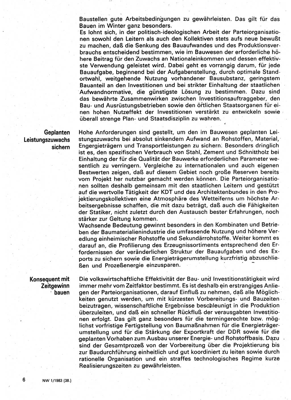 Neuer Weg (NW), Organ des Zentralkomitees (ZK) der SED (Sozialistische Einheitspartei Deutschlands) für Fragen des Parteilebens, 38. Jahrgang [Deutsche Demokratische Republik (DDR)] 1983, Seite 6 (NW ZK SED DDR 1983, S. 6)