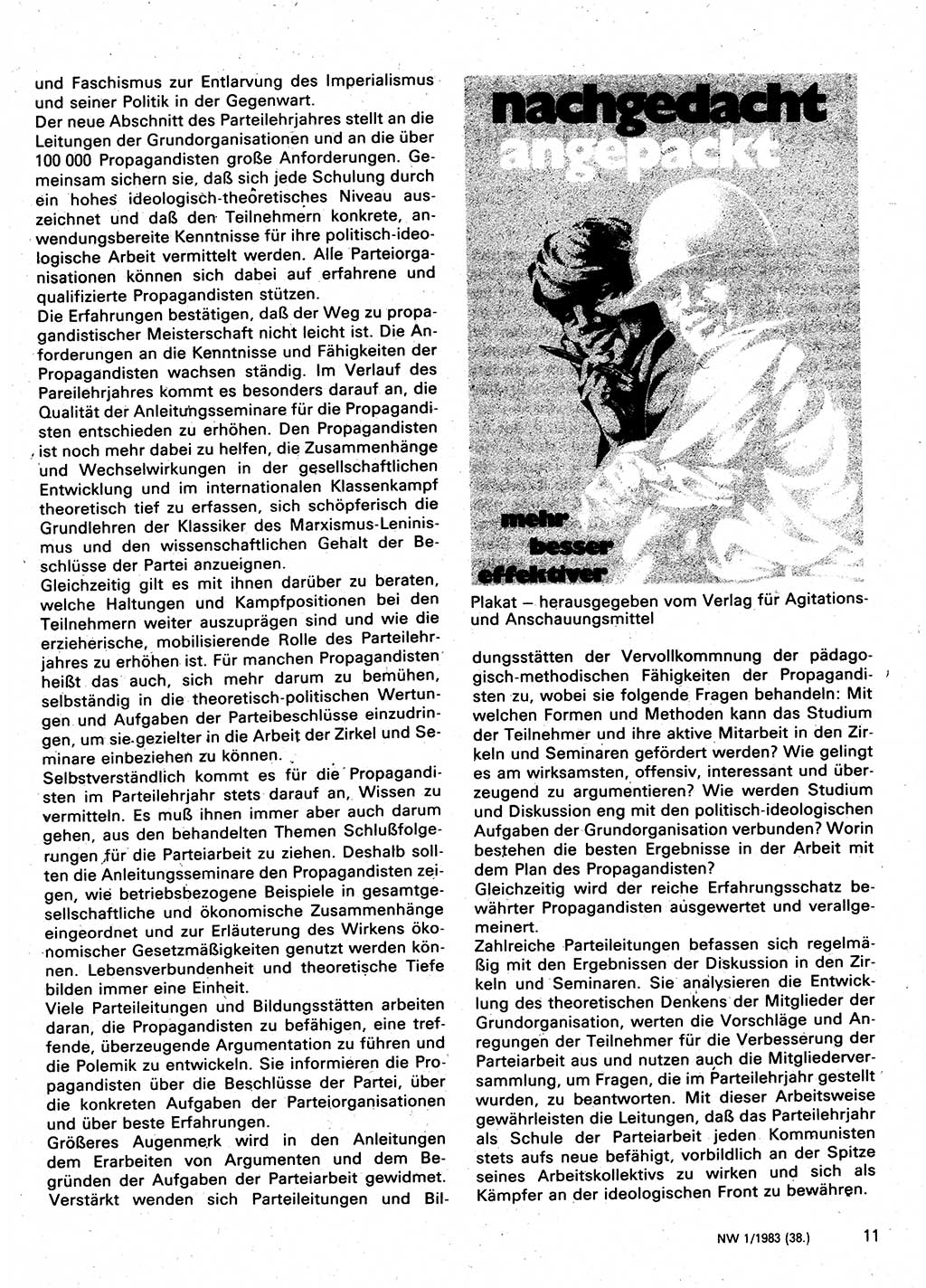 Neuer Weg (NW), Organ des Zentralkomitees (ZK) der SED (Sozialistische Einheitspartei Deutschlands) für Fragen des Parteilebens, 38. Jahrgang [Deutsche Demokratische Republik (DDR)] 1983, Seite 11 (NW ZK SED DDR 1983, S. 11)