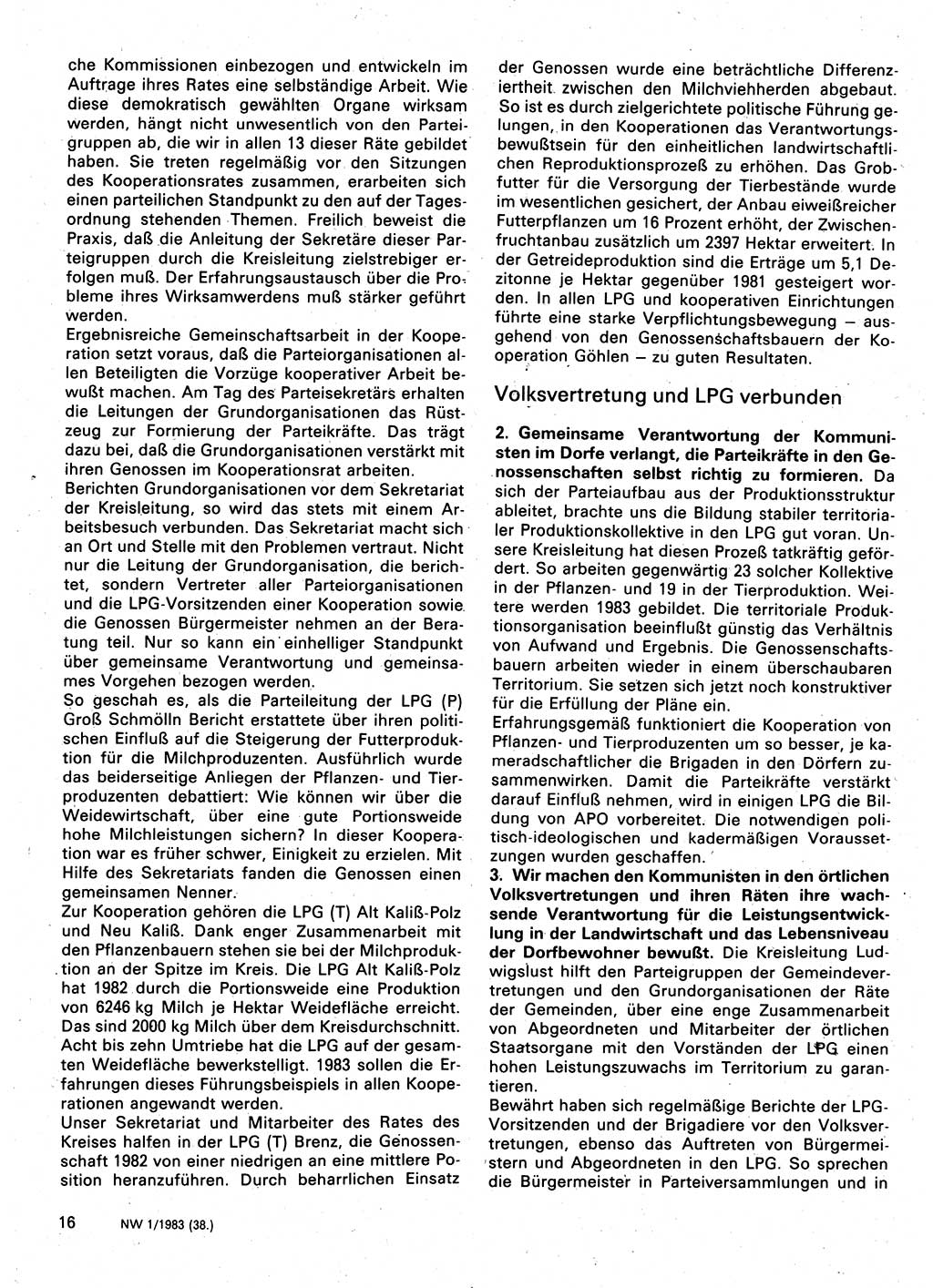 Neuer Weg (NW), Organ des Zentralkomitees (ZK) der SED (Sozialistische Einheitspartei Deutschlands) für Fragen des Parteilebens, 38. Jahrgang [Deutsche Demokratische Republik (DDR)] 1983, Seite 16 (NW ZK SED DDR 1983, S. 16)