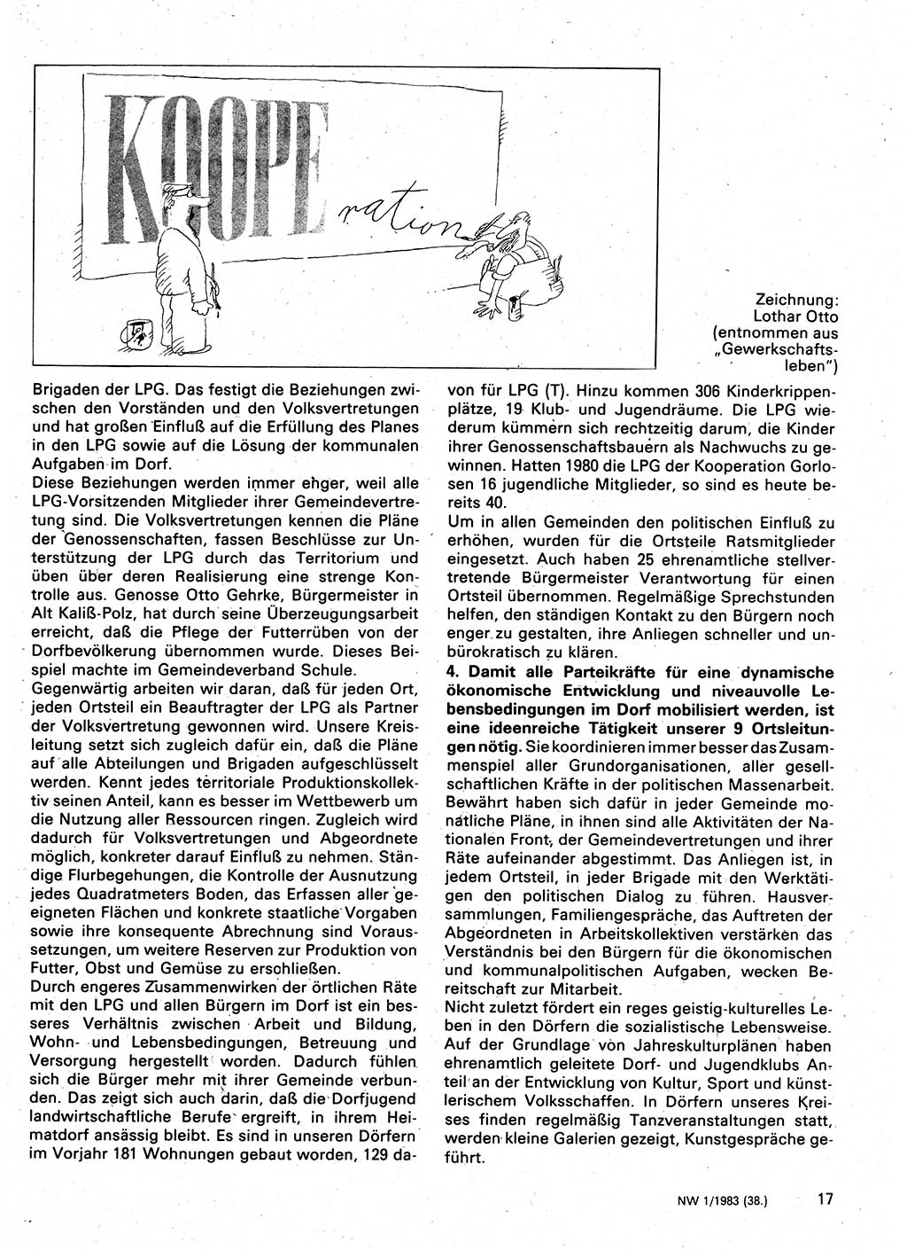Neuer Weg (NW), Organ des Zentralkomitees (ZK) der SED (Sozialistische Einheitspartei Deutschlands) für Fragen des Parteilebens, 38. Jahrgang [Deutsche Demokratische Republik (DDR)] 1983, Seite 17 (NW ZK SED DDR 1983, S. 17)