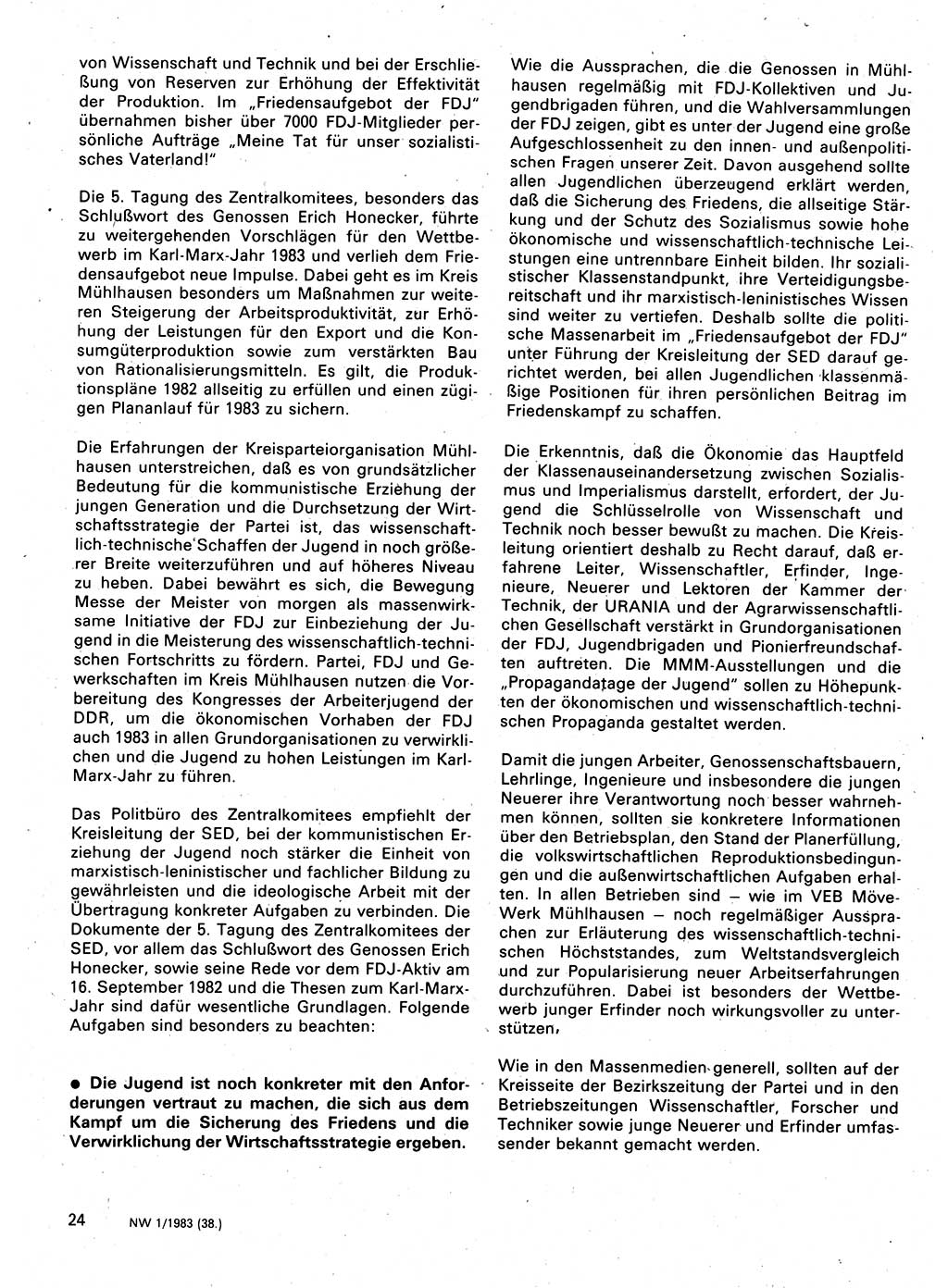 Neuer Weg (NW), Organ des Zentralkomitees (ZK) der SED (Sozialistische Einheitspartei Deutschlands) für Fragen des Parteilebens, 38. Jahrgang [Deutsche Demokratische Republik (DDR)] 1983, Seite 24 (NW ZK SED DDR 1983, S. 24)