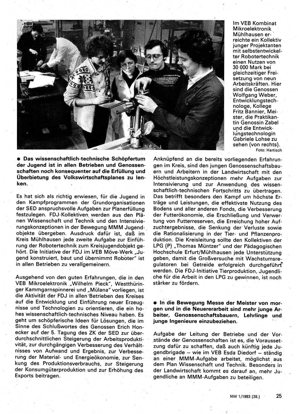 Neuer Weg (NW), Organ des Zentralkomitees (ZK) der SED (Sozialistische Einheitspartei Deutschlands) für Fragen des Parteilebens, 38. Jahrgang [Deutsche Demokratische Republik (DDR)] 1983, Seite 25 (NW ZK SED DDR 1983, S. 25)