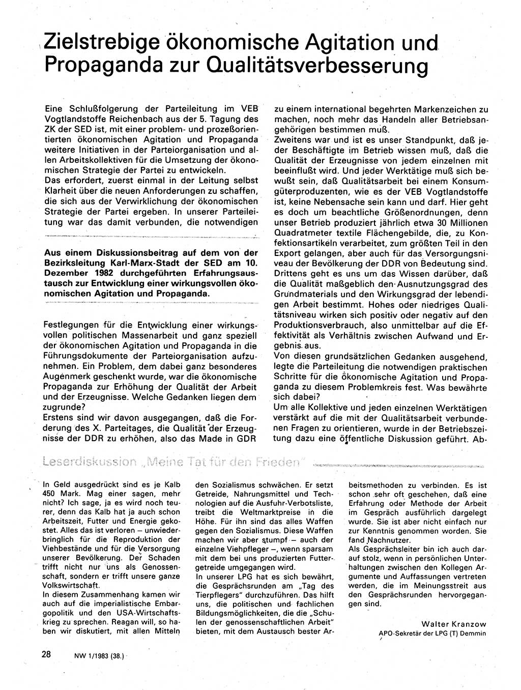 Neuer Weg (NW), Organ des Zentralkomitees (ZK) der SED (Sozialistische Einheitspartei Deutschlands) für Fragen des Parteilebens, 38. Jahrgang [Deutsche Demokratische Republik (DDR)] 1983, Seite 28 (NW ZK SED DDR 1983, S. 28)