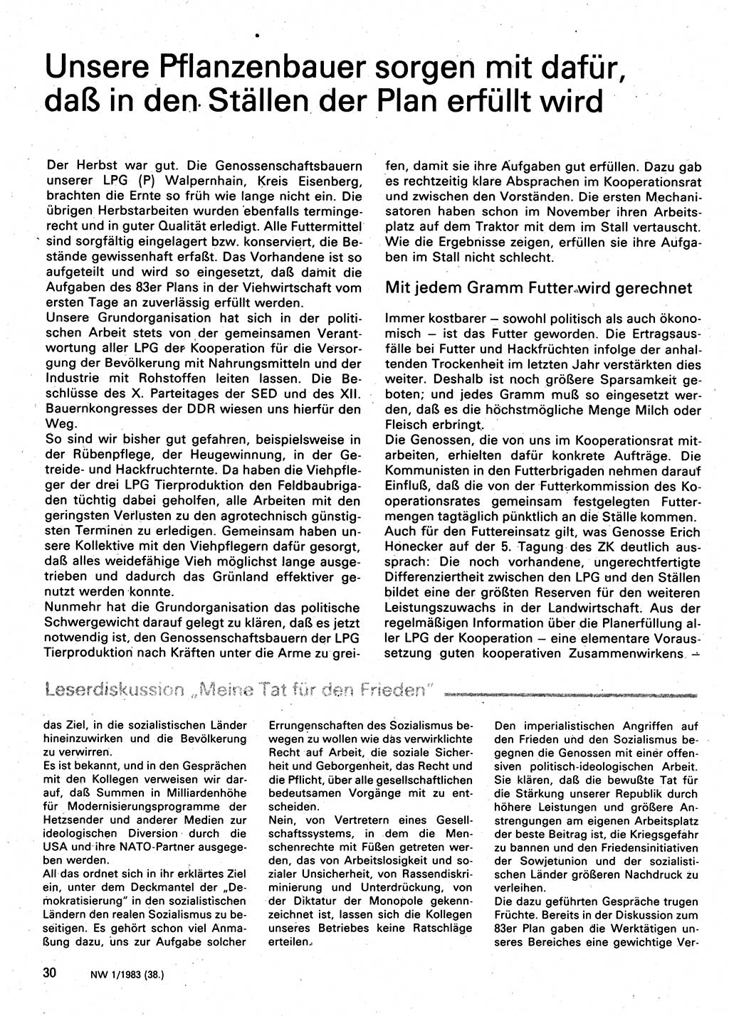 Neuer Weg (NW), Organ des Zentralkomitees (ZK) der SED (Sozialistische Einheitspartei Deutschlands) für Fragen des Parteilebens, 38. Jahrgang [Deutsche Demokratische Republik (DDR)] 1983, Seite 30 (NW ZK SED DDR 1983, S. 30)