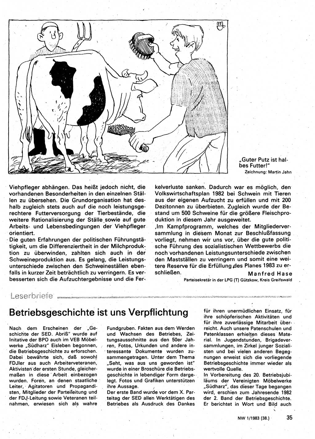 Neuer Weg (NW), Organ des Zentralkomitees (ZK) der SED (Sozialistische Einheitspartei Deutschlands) für Fragen des Parteilebens, 38. Jahrgang [Deutsche Demokratische Republik (DDR)] 1983, Seite 35 (NW ZK SED DDR 1983, S. 35)