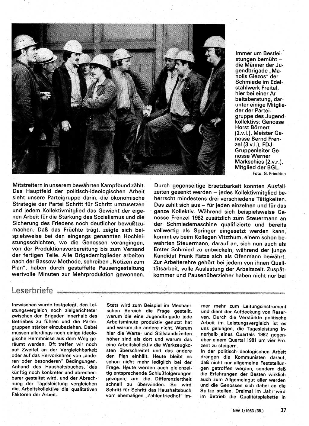 Neuer Weg (NW), Organ des Zentralkomitees (ZK) der SED (Sozialistische Einheitspartei Deutschlands) für Fragen des Parteilebens, 38. Jahrgang [Deutsche Demokratische Republik (DDR)] 1983, Seite 37 (NW ZK SED DDR 1983, S. 37)
