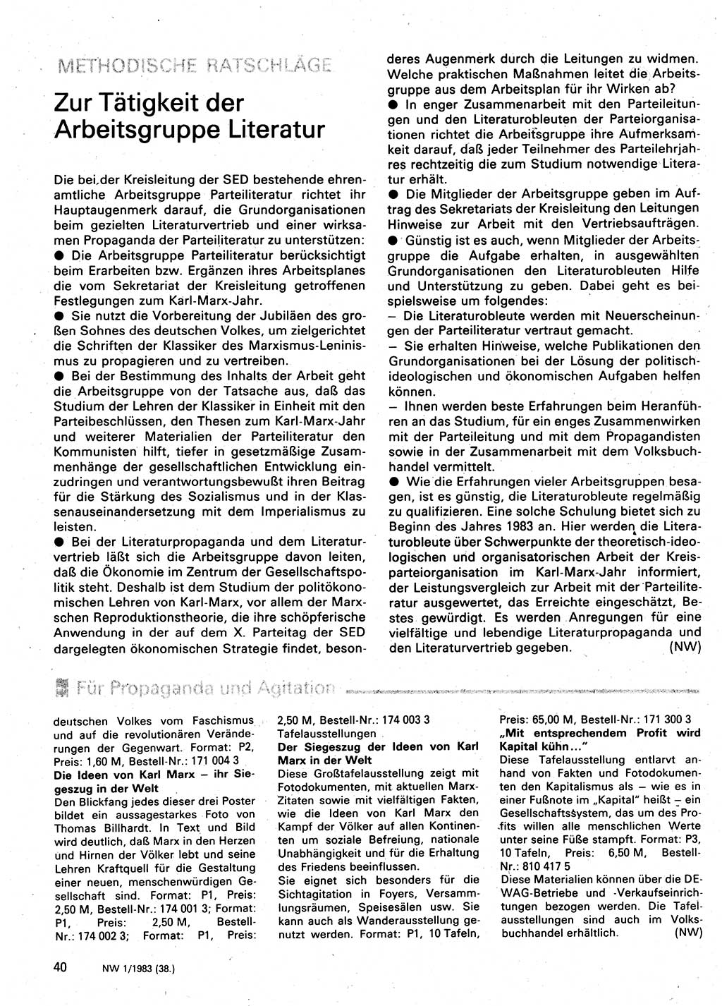 Neuer Weg (NW), Organ des Zentralkomitees (ZK) der SED (Sozialistische Einheitspartei Deutschlands) für Fragen des Parteilebens, 38. Jahrgang [Deutsche Demokratische Republik (DDR)] 1983, Seite 40 (NW ZK SED DDR 1983, S. 40)
