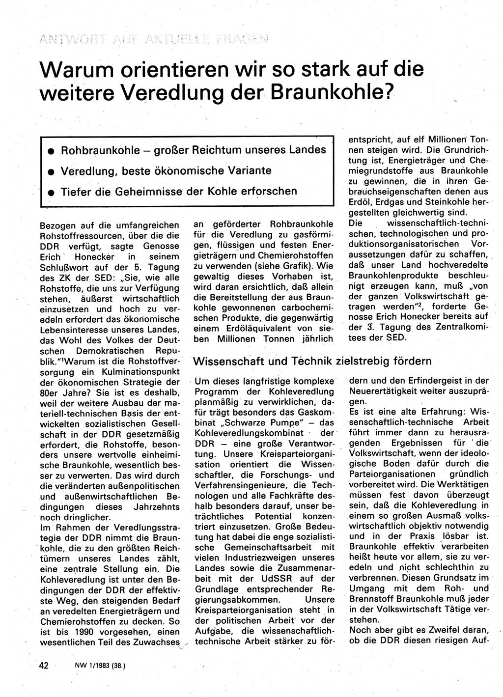 Neuer Weg (NW), Organ des Zentralkomitees (ZK) der SED (Sozialistische Einheitspartei Deutschlands) für Fragen des Parteilebens, 38. Jahrgang [Deutsche Demokratische Republik (DDR)] 1983, Seite 42 (NW ZK SED DDR 1983, S. 42)