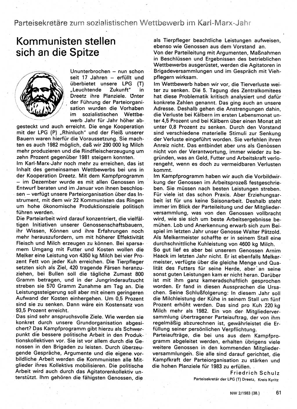 Neuer Weg (NW), Organ des Zentralkomitees (ZK) der SED (Sozialistische Einheitspartei Deutschlands) für Fragen des Parteilebens, 38. Jahrgang [Deutsche Demokratische Republik (DDR)] 1983, Seite 61 (NW ZK SED DDR 1983, S. 61)