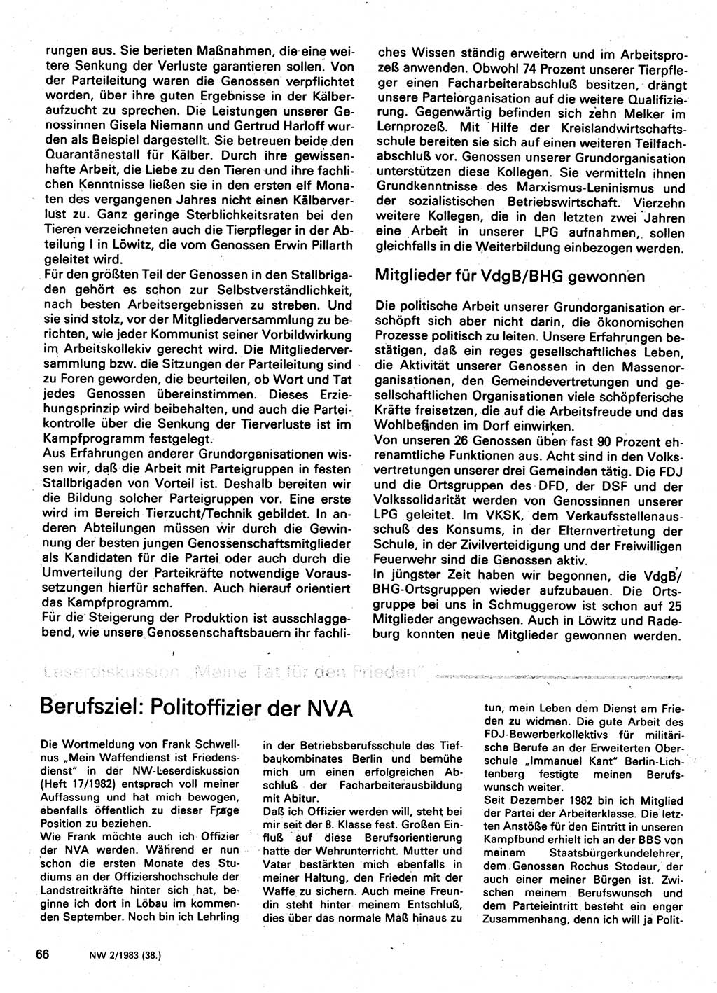 Neuer Weg (NW), Organ des Zentralkomitees (ZK) der SED (Sozialistische Einheitspartei Deutschlands) für Fragen des Parteilebens, 38. Jahrgang [Deutsche Demokratische Republik (DDR)] 1983, Seite 66 (NW ZK SED DDR 1983, S. 66)