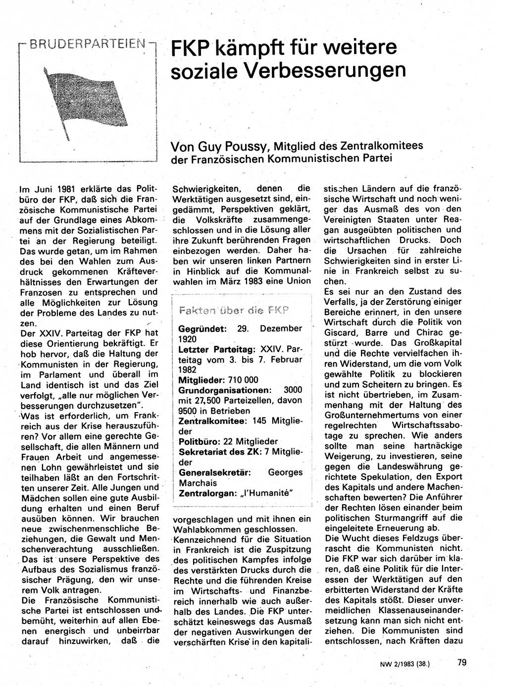 Neuer Weg (NW), Organ des Zentralkomitees (ZK) der SED (Sozialistische Einheitspartei Deutschlands) für Fragen des Parteilebens, 38. Jahrgang [Deutsche Demokratische Republik (DDR)] 1983, Seite 79 (NW ZK SED DDR 1983, S. 79)