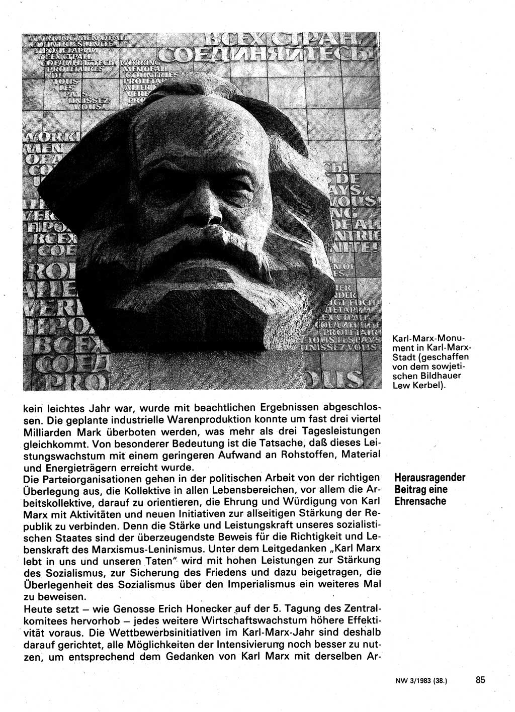 Neuer Weg (NW), Organ des Zentralkomitees (ZK) der SED (Sozialistische Einheitspartei Deutschlands) für Fragen des Parteilebens, 38. Jahrgang [Deutsche Demokratische Republik (DDR)] 1983, Seite 85 (NW ZK SED DDR 1983, S. 85)