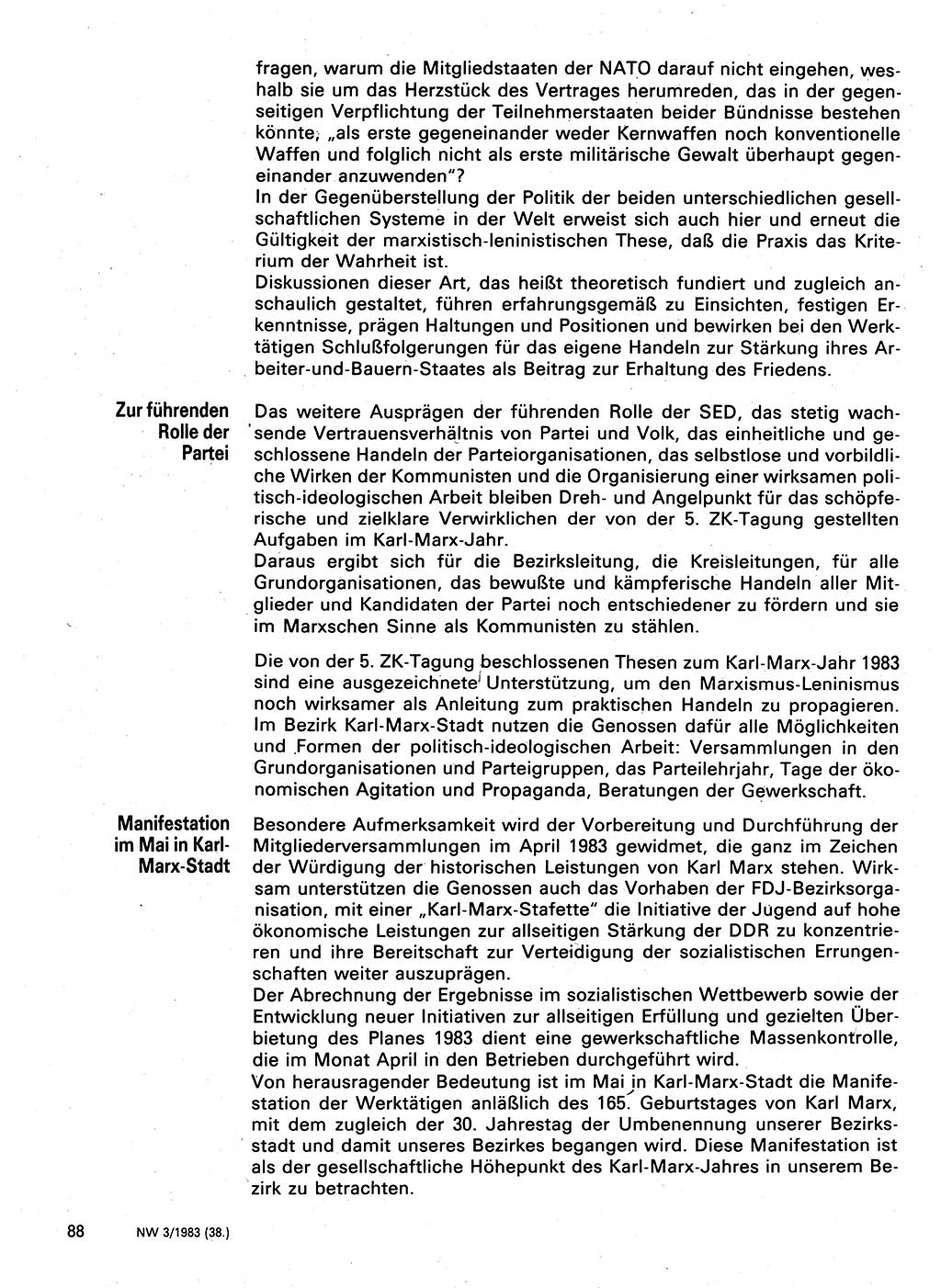Neuer Weg (NW), Organ des Zentralkomitees (ZK) der SED (Sozialistische Einheitspartei Deutschlands) für Fragen des Parteilebens, 38. Jahrgang [Deutsche Demokratische Republik (DDR)] 1983, Seite 88 (NW ZK SED DDR 1983, S. 88)