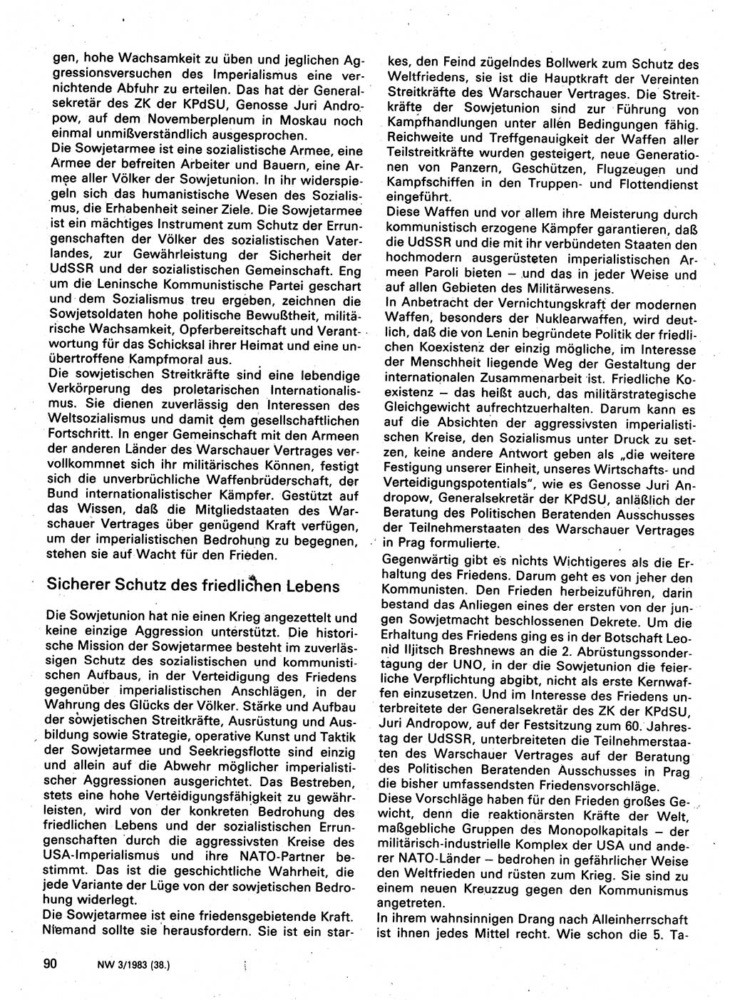 Neuer Weg (NW), Organ des Zentralkomitees (ZK) der SED (Sozialistische Einheitspartei Deutschlands) für Fragen des Parteilebens, 38. Jahrgang [Deutsche Demokratische Republik (DDR)] 1983, Seite 90 (NW ZK SED DDR 1983, S. 90)