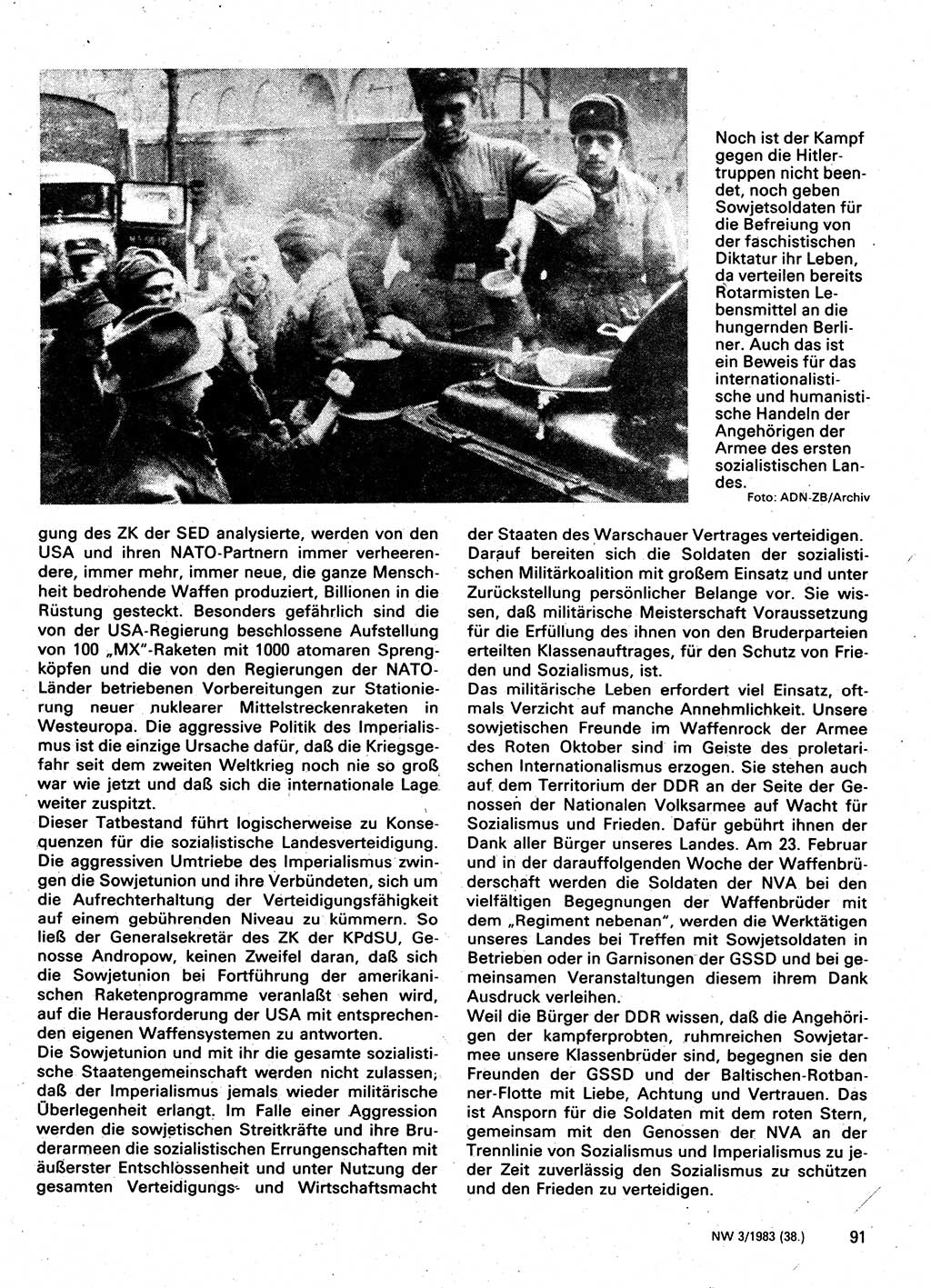 Neuer Weg (NW), Organ des Zentralkomitees (ZK) der SED (Sozialistische Einheitspartei Deutschlands) für Fragen des Parteilebens, 38. Jahrgang [Deutsche Demokratische Republik (DDR)] 1983, Seite 91 (NW ZK SED DDR 1983, S. 91)