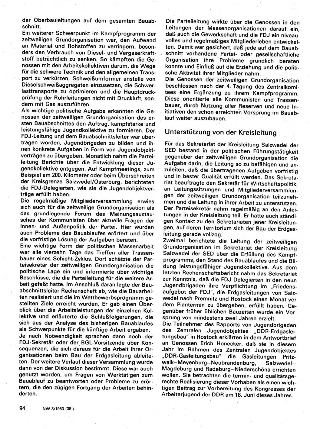 Neuer Weg (NW), Organ des Zentralkomitees (ZK) der SED (Sozialistische Einheitspartei Deutschlands) für Fragen des Parteilebens, 38. Jahrgang [Deutsche Demokratische Republik (DDR)] 1983, Seite 94 (NW ZK SED DDR 1983, S. 94)