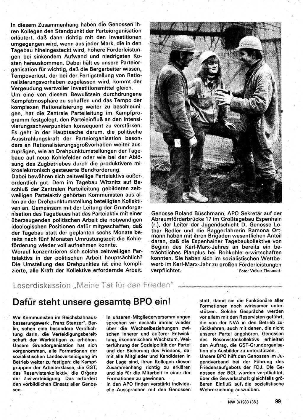 Neuer Weg (NW), Organ des Zentralkomitees (ZK) der SED (Sozialistische Einheitspartei Deutschlands) für Fragen des Parteilebens, 38. Jahrgang [Deutsche Demokratische Republik (DDR)] 1983, Seite 99 (NW ZK SED DDR 1983, S. 99)