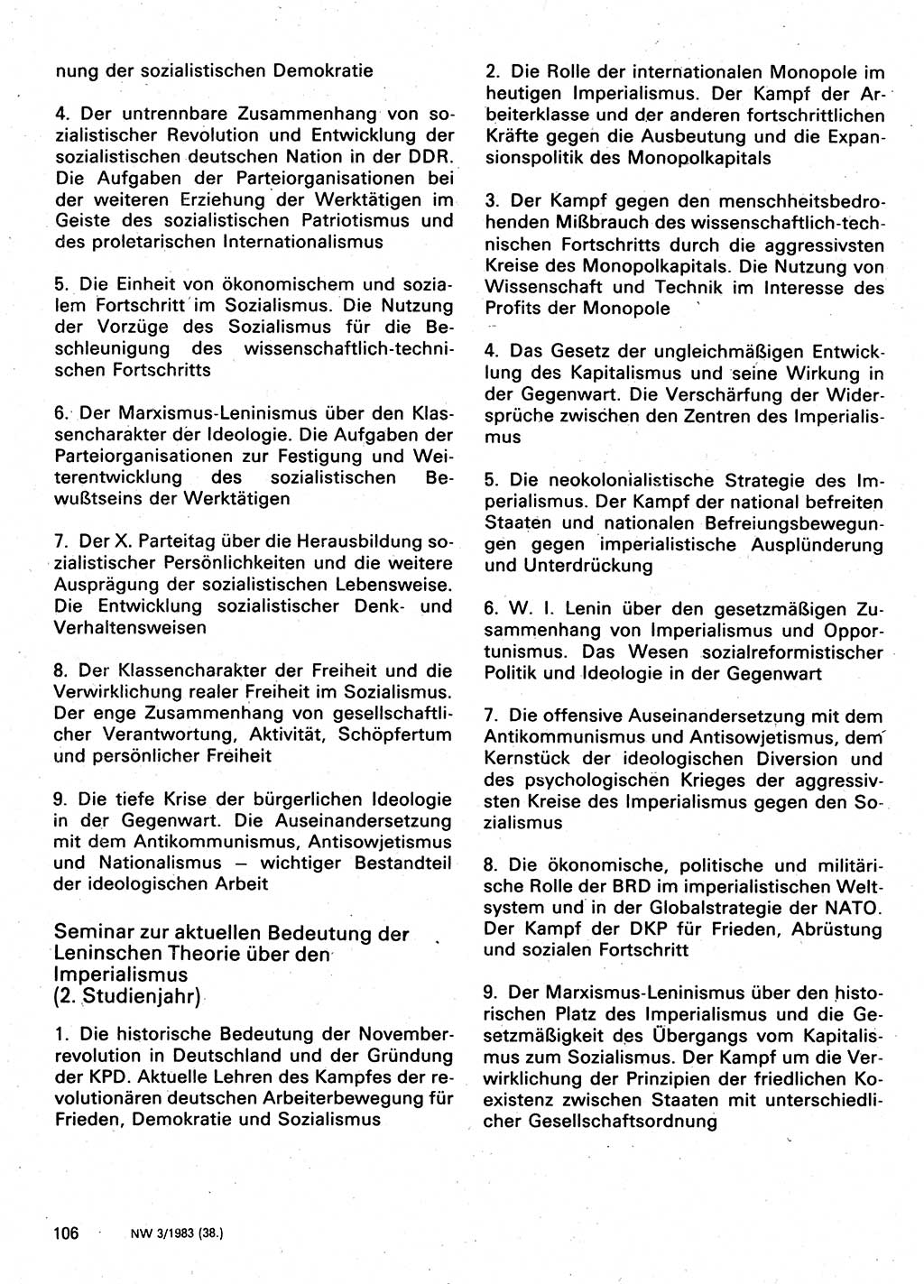 Neuer Weg (NW), Organ des Zentralkomitees (ZK) der SED (Sozialistische Einheitspartei Deutschlands) für Fragen des Parteilebens, 38. Jahrgang [Deutsche Demokratische Republik (DDR)] 1983, Seite 106 (NW ZK SED DDR 1983, S. 106)
