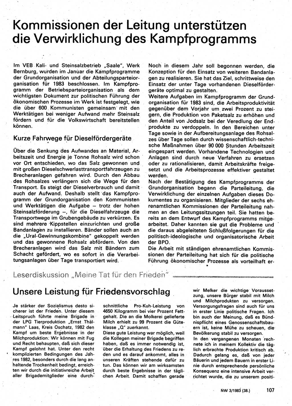 Neuer Weg (NW), Organ des Zentralkomitees (ZK) der SED (Sozialistische Einheitspartei Deutschlands) für Fragen des Parteilebens, 38. Jahrgang [Deutsche Demokratische Republik (DDR)] 1983, Seite 107 (NW ZK SED DDR 1983, S. 107)