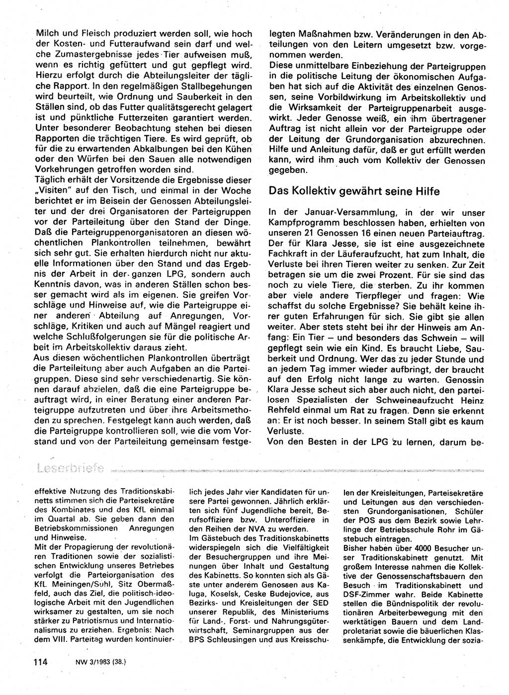 Neuer Weg (NW), Organ des Zentralkomitees (ZK) der SED (Sozialistische Einheitspartei Deutschlands) für Fragen des Parteilebens, 38. Jahrgang [Deutsche Demokratische Republik (DDR)] 1983, Seite 114 (NW ZK SED DDR 1983, S. 114)