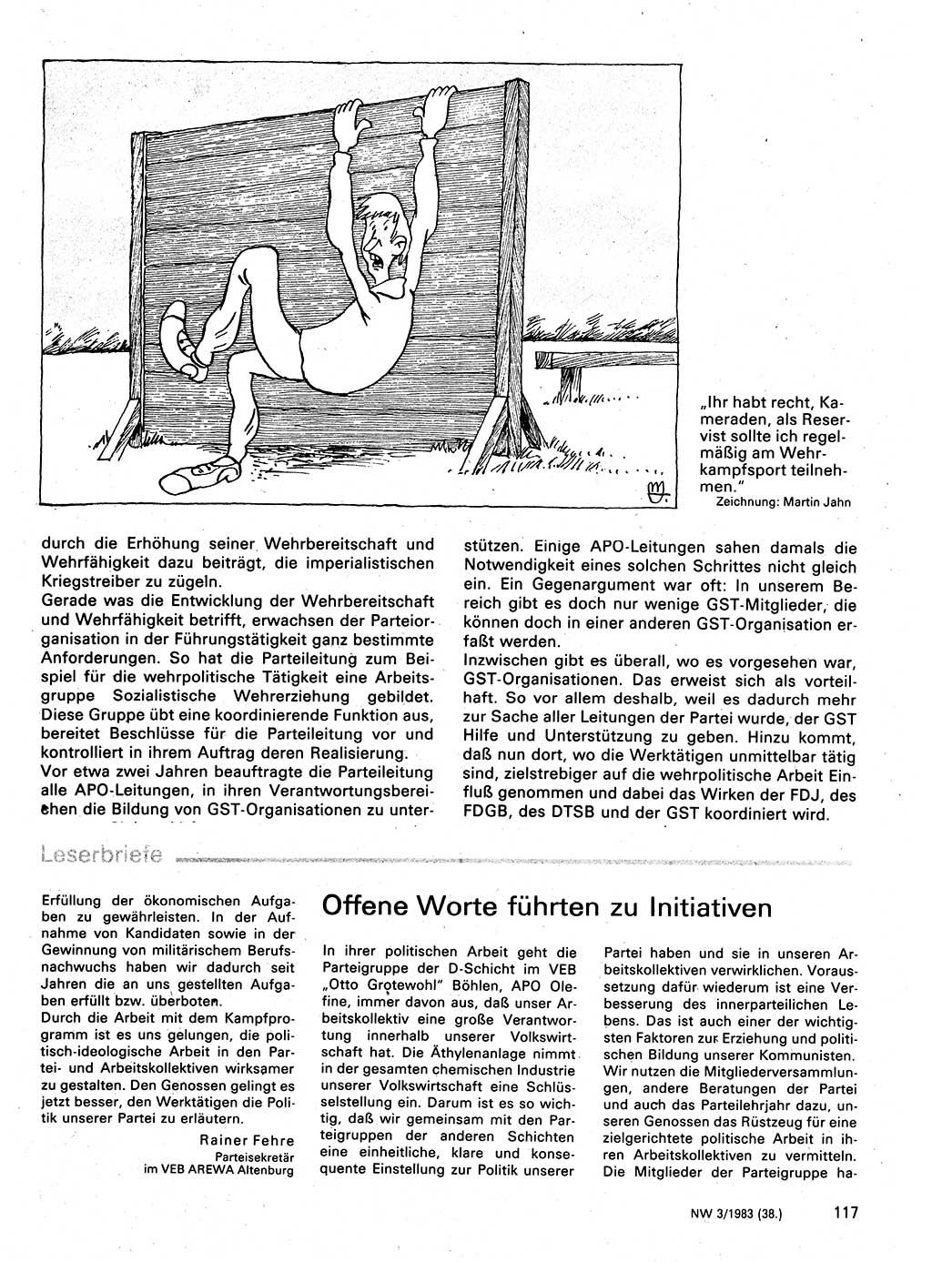 Neuer Weg (NW), Organ des Zentralkomitees (ZK) der SED (Sozialistische Einheitspartei Deutschlands) für Fragen des Parteilebens, 38. Jahrgang [Deutsche Demokratische Republik (DDR)] 1983, Seite 117 (NW ZK SED DDR 1983, S. 117)
