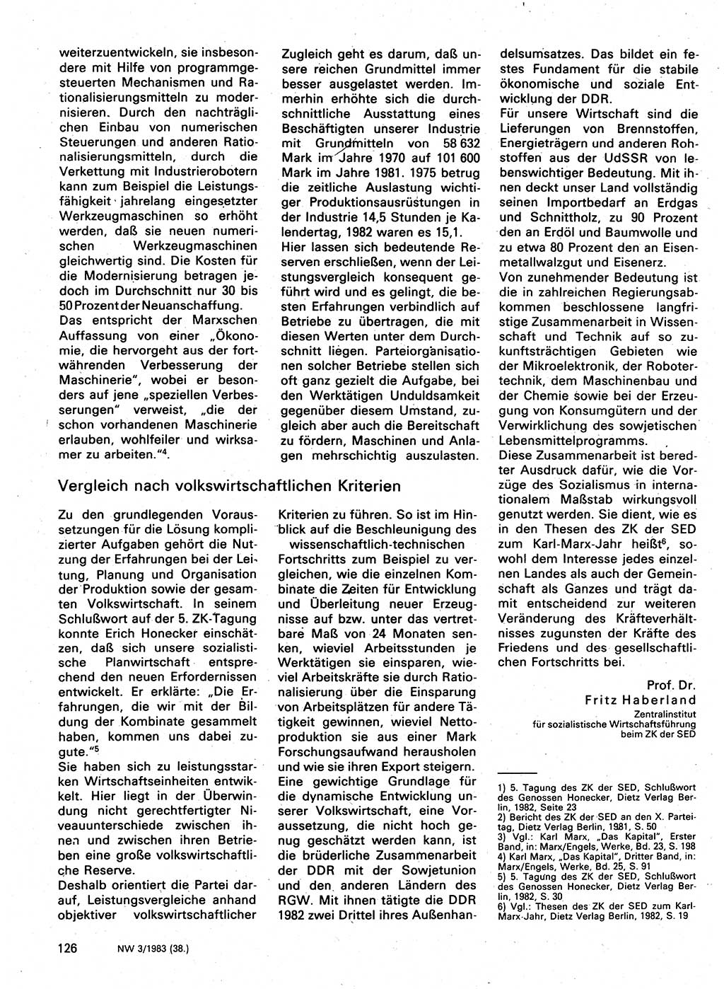 Neuer Weg (NW), Organ des Zentralkomitees (ZK) der SED (Sozialistische Einheitspartei Deutschlands) für Fragen des Parteilebens, 38. Jahrgang [Deutsche Demokratische Republik (DDR)] 1983, Seite 126 (NW ZK SED DDR 1983, S. 126)