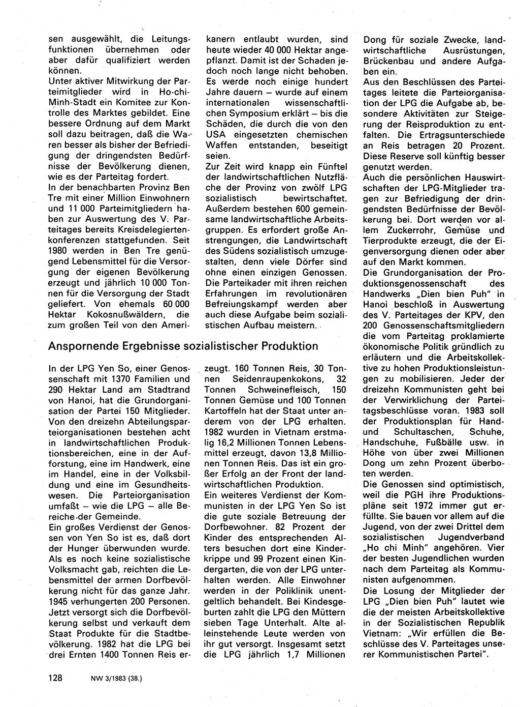 Neuer Weg (NW), Organ des Zentralkomitees (ZK) der SED (Sozialistische Einheitspartei Deutschlands) für Fragen des Parteilebens, 38. Jahrgang [Deutsche Demokratische Republik (DDR)] 1983, Seite 128 (NW ZK SED DDR 1983, S. 128)