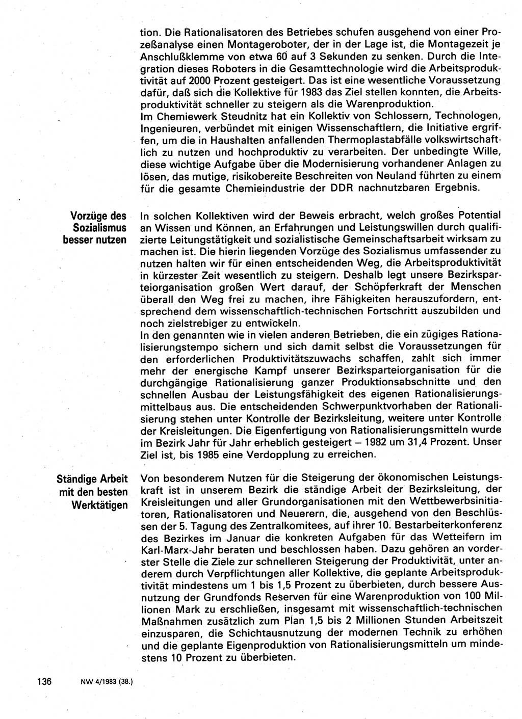 Neuer Weg (NW), Organ des Zentralkomitees (ZK) der SED (Sozialistische Einheitspartei Deutschlands) für Fragen des Parteilebens, 38. Jahrgang [Deutsche Demokratische Republik (DDR)] 1983, Seite 136 (NW ZK SED DDR 1983, S. 136)