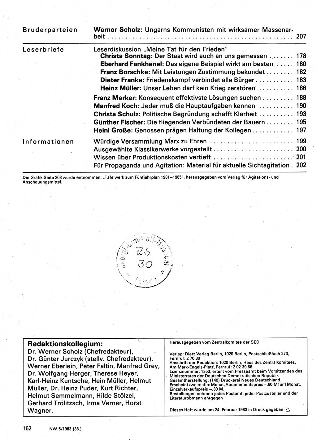 Neuer Weg (NW), Organ des Zentralkomitees (ZK) der SED (Sozialistische Einheitspartei Deutschlands) für Fragen des Parteilebens, 38. Jahrgang [Deutsche Demokratische Republik (DDR)] 1983, Seite 162 (NW ZK SED DDR 1983, S. 162)