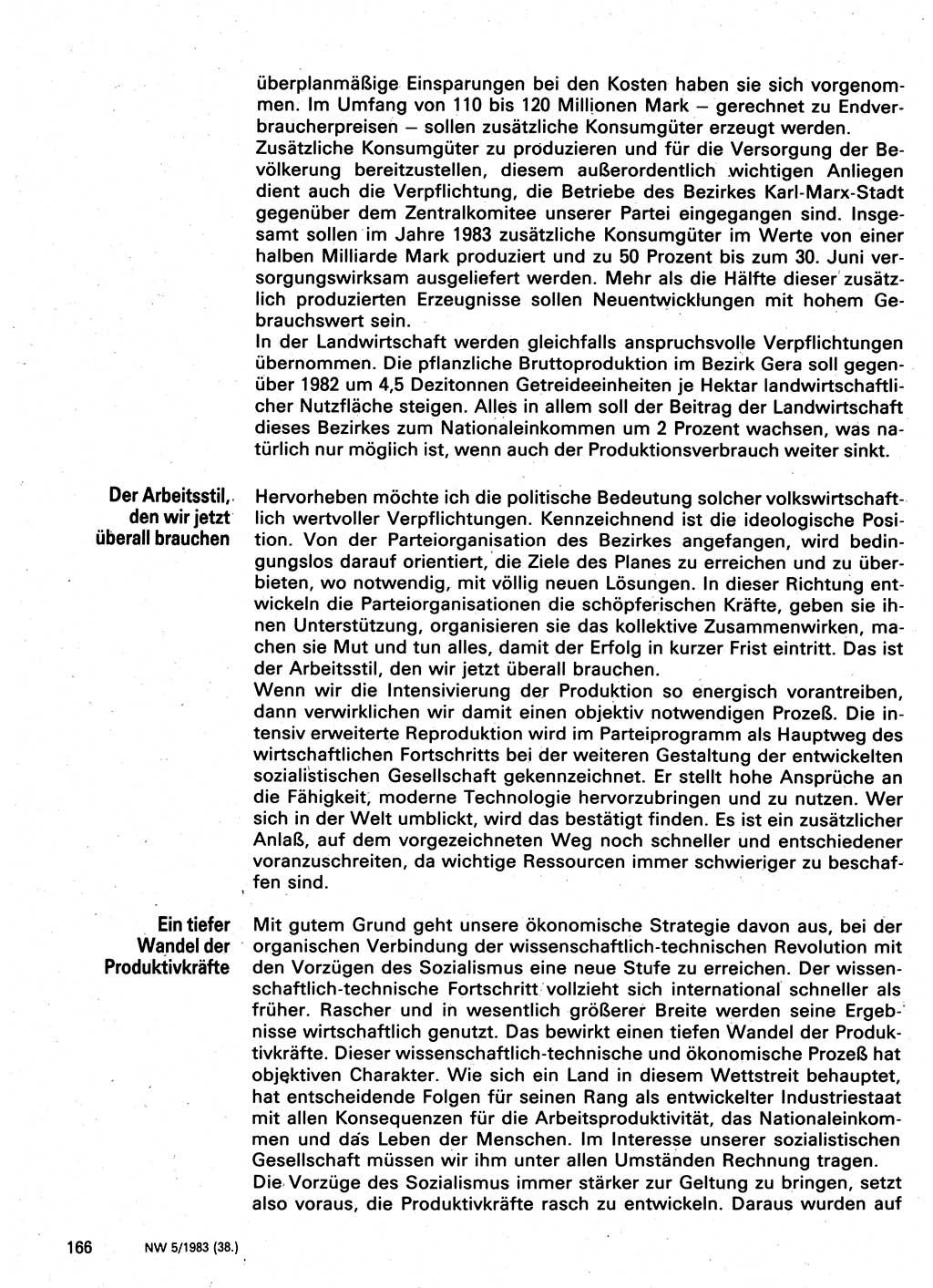 Neuer Weg (NW), Organ des Zentralkomitees (ZK) der SED (Sozialistische Einheitspartei Deutschlands) für Fragen des Parteilebens, 38. Jahrgang [Deutsche Demokratische Republik (DDR)] 1983, Seite 166 (NW ZK SED DDR 1983, S. 166)
