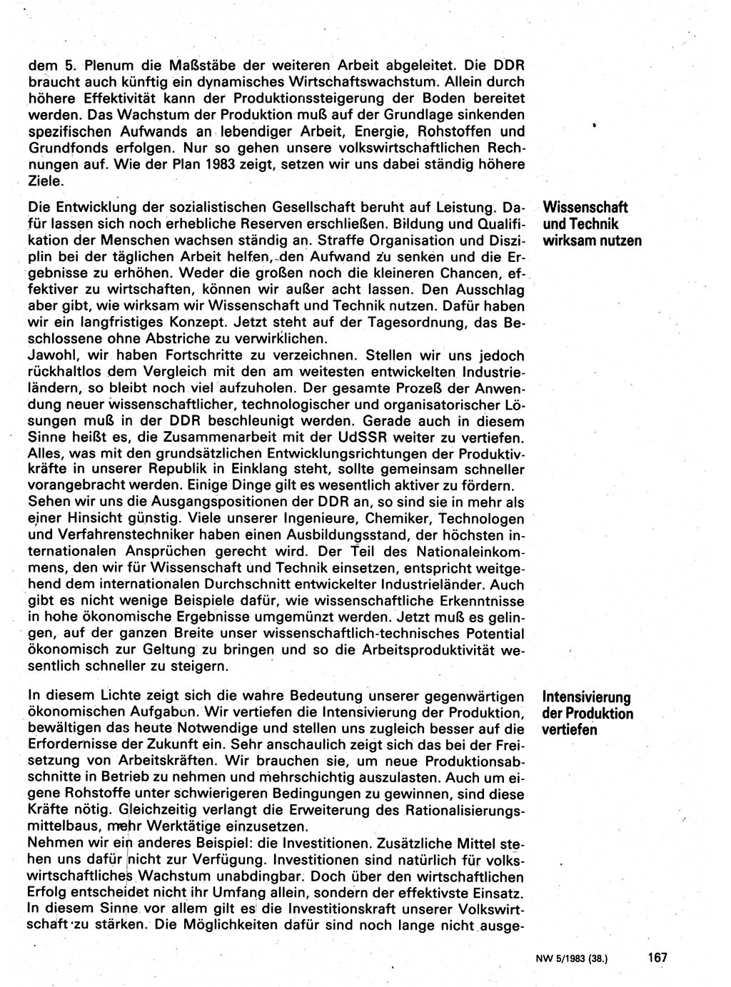 Neuer Weg (NW), Organ des Zentralkomitees (ZK) der SED (Sozialistische Einheitspartei Deutschlands) für Fragen des Parteilebens, 38. Jahrgang [Deutsche Demokratische Republik (DDR)] 1983, Seite 167 (NW ZK SED DDR 1983, S. 167)