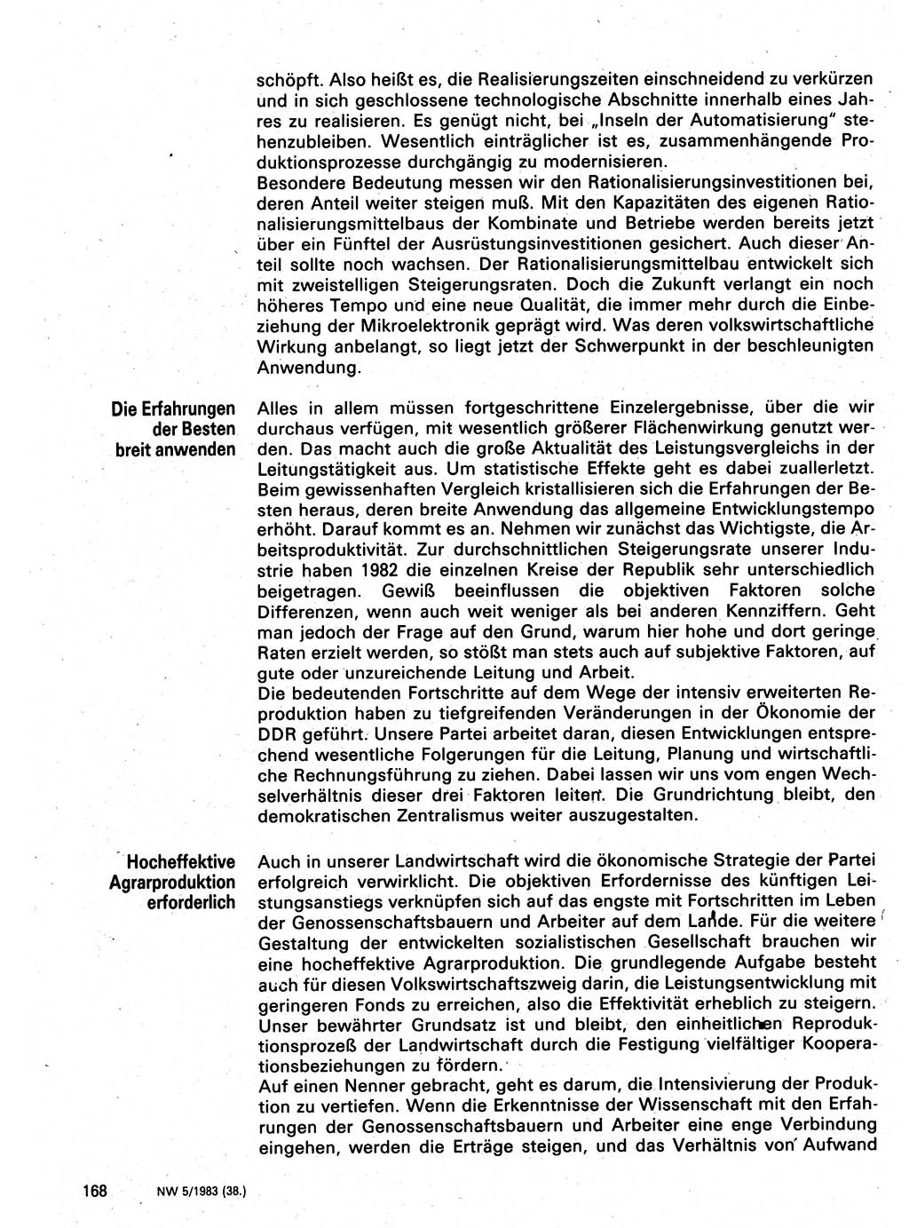 Neuer Weg (NW), Organ des Zentralkomitees (ZK) der SED (Sozialistische Einheitspartei Deutschlands) für Fragen des Parteilebens, 38. Jahrgang [Deutsche Demokratische Republik (DDR)] 1983, Seite 168 (NW ZK SED DDR 1983, S. 168)