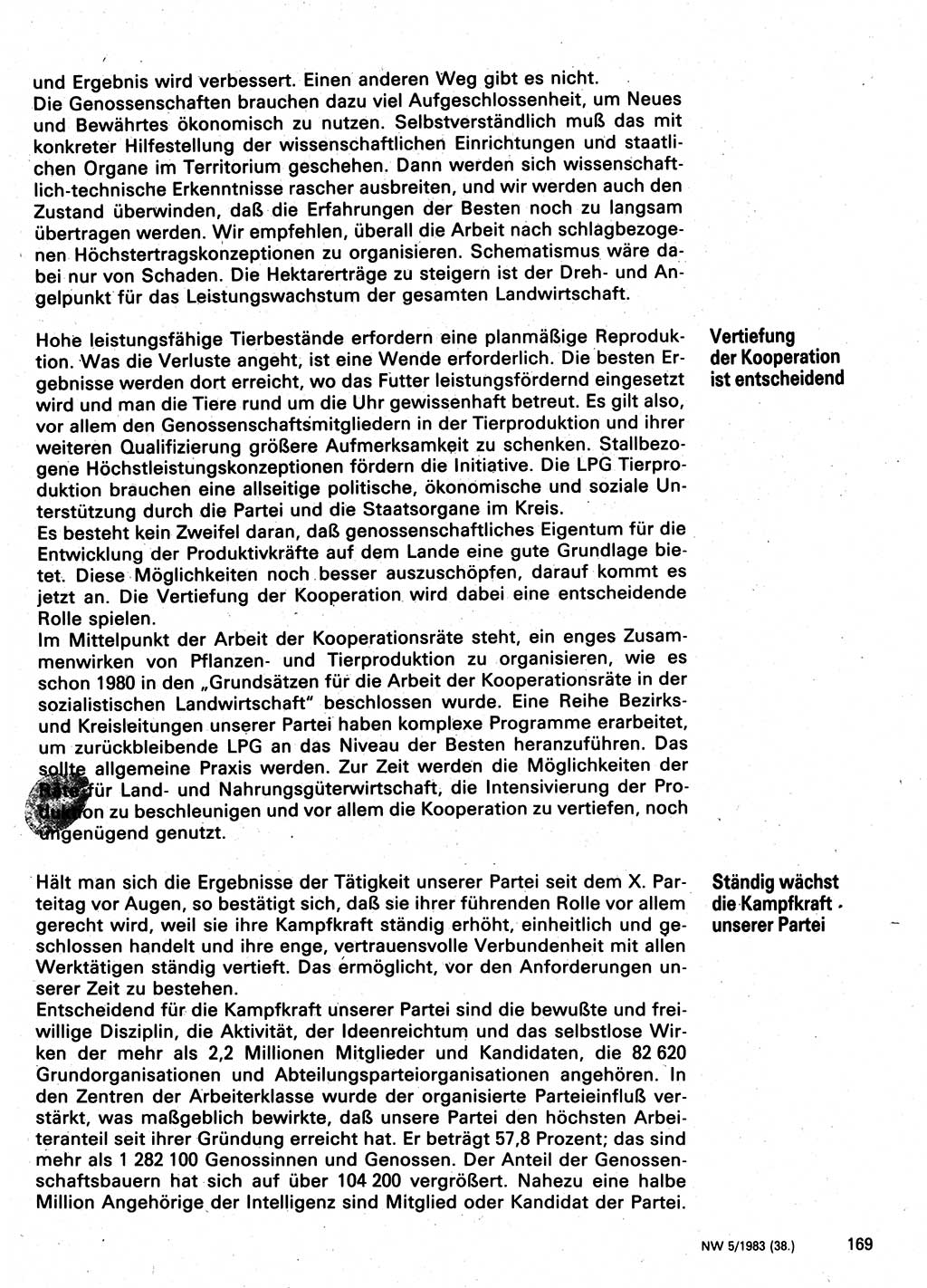 Neuer Weg (NW), Organ des Zentralkomitees (ZK) der SED (Sozialistische Einheitspartei Deutschlands) für Fragen des Parteilebens, 38. Jahrgang [Deutsche Demokratische Republik (DDR)] 1983, Seite 169 (NW ZK SED DDR 1983, S. 169)