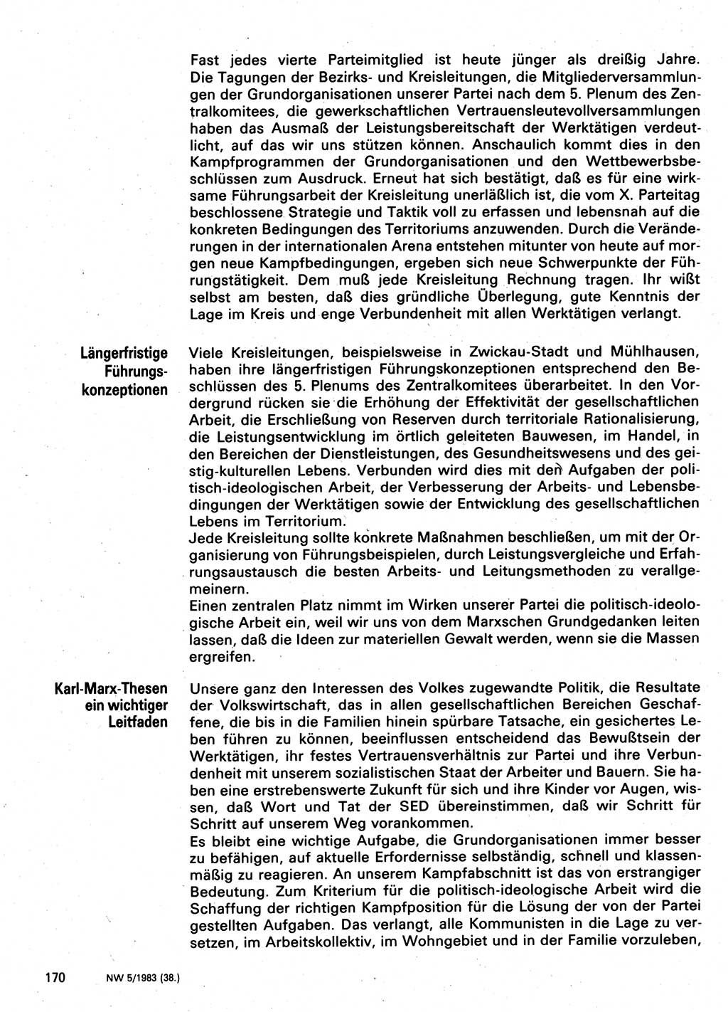 Neuer Weg (NW), Organ des Zentralkomitees (ZK) der SED (Sozialistische Einheitspartei Deutschlands) für Fragen des Parteilebens, 38. Jahrgang [Deutsche Demokratische Republik (DDR)] 1983, Seite 170 (NW ZK SED DDR 1983, S. 170)