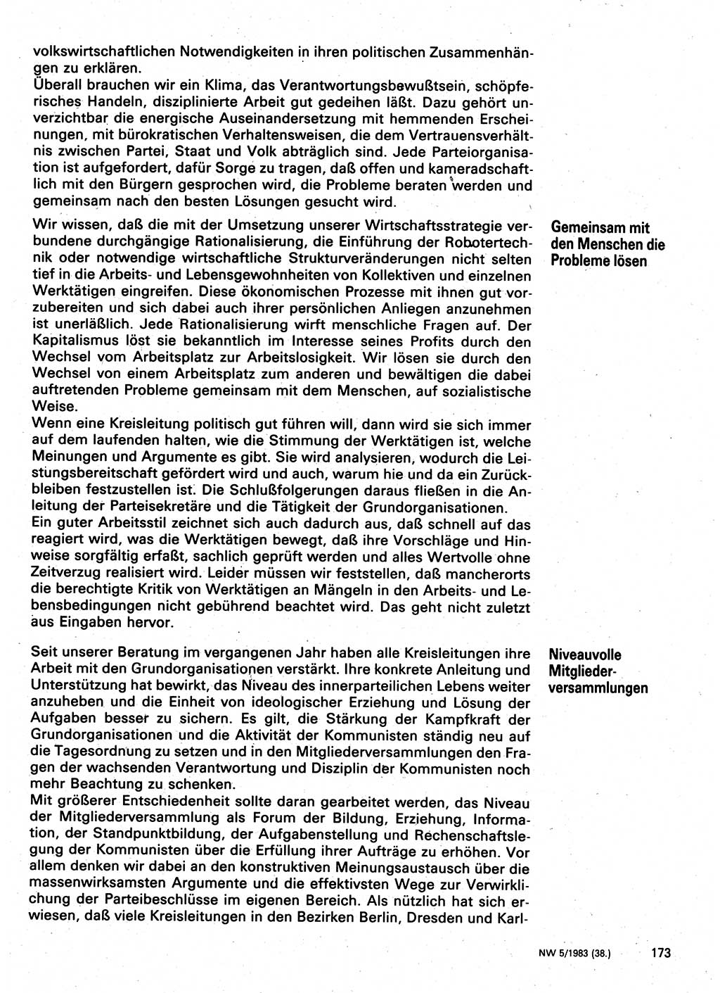 Neuer Weg (NW), Organ des Zentralkomitees (ZK) der SED (Sozialistische Einheitspartei Deutschlands) für Fragen des Parteilebens, 38. Jahrgang [Deutsche Demokratische Republik (DDR)] 1983, Seite 173 (NW ZK SED DDR 1983, S. 173)