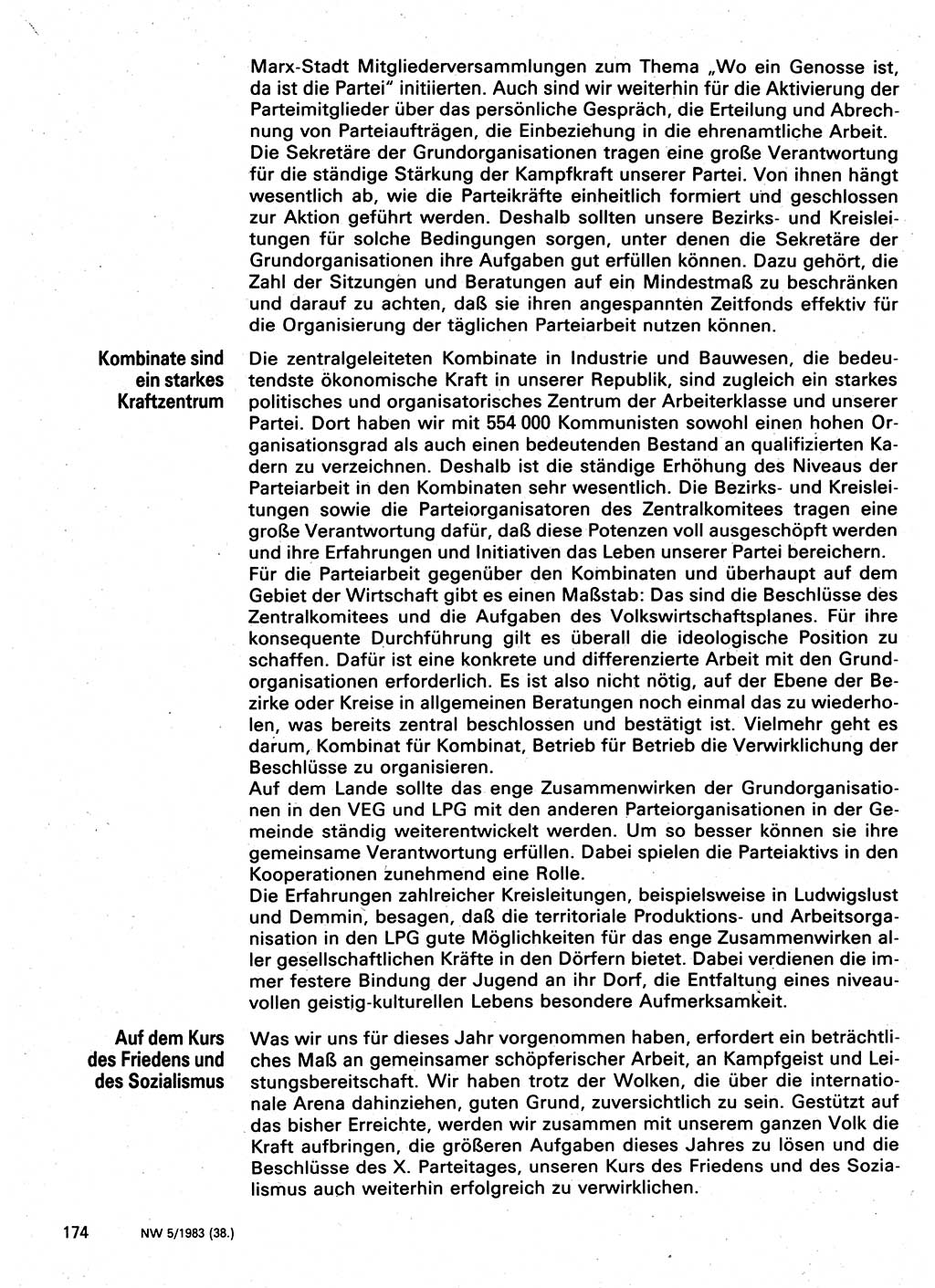 Neuer Weg (NW), Organ des Zentralkomitees (ZK) der SED (Sozialistische Einheitspartei Deutschlands) für Fragen des Parteilebens, 38. Jahrgang [Deutsche Demokratische Republik (DDR)] 1983, Seite 174 (NW ZK SED DDR 1983, S. 174)