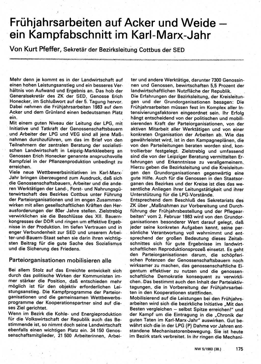 Neuer Weg (NW), Organ des Zentralkomitees (ZK) der SED (Sozialistische Einheitspartei Deutschlands) für Fragen des Parteilebens, 38. Jahrgang [Deutsche Demokratische Republik (DDR)] 1983, Seite 175 (NW ZK SED DDR 1983, S. 175)