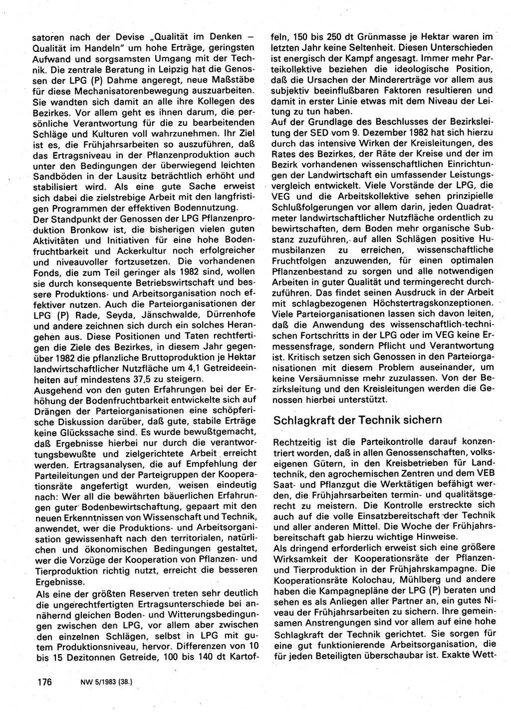 Neuer Weg (NW), Organ des Zentralkomitees (ZK) der SED (Sozialistische Einheitspartei Deutschlands) für Fragen des Parteilebens, 38. Jahrgang [Deutsche Demokratische Republik (DDR)] 1983, Seite 176 (NW ZK SED DDR 1983, S. 176)